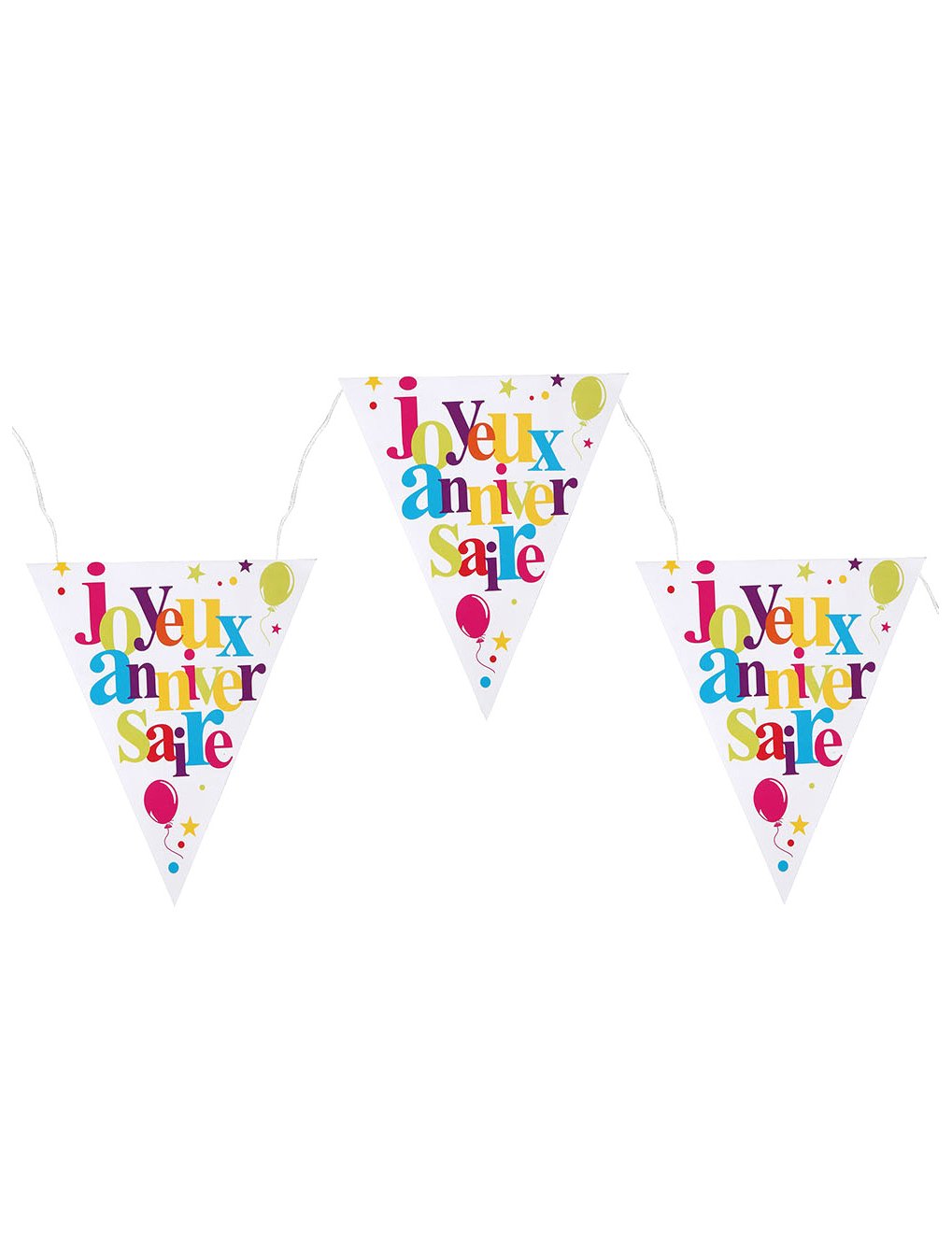 Guirlande de fanions anniversaire festif pour fête multicolore sur fond blanc