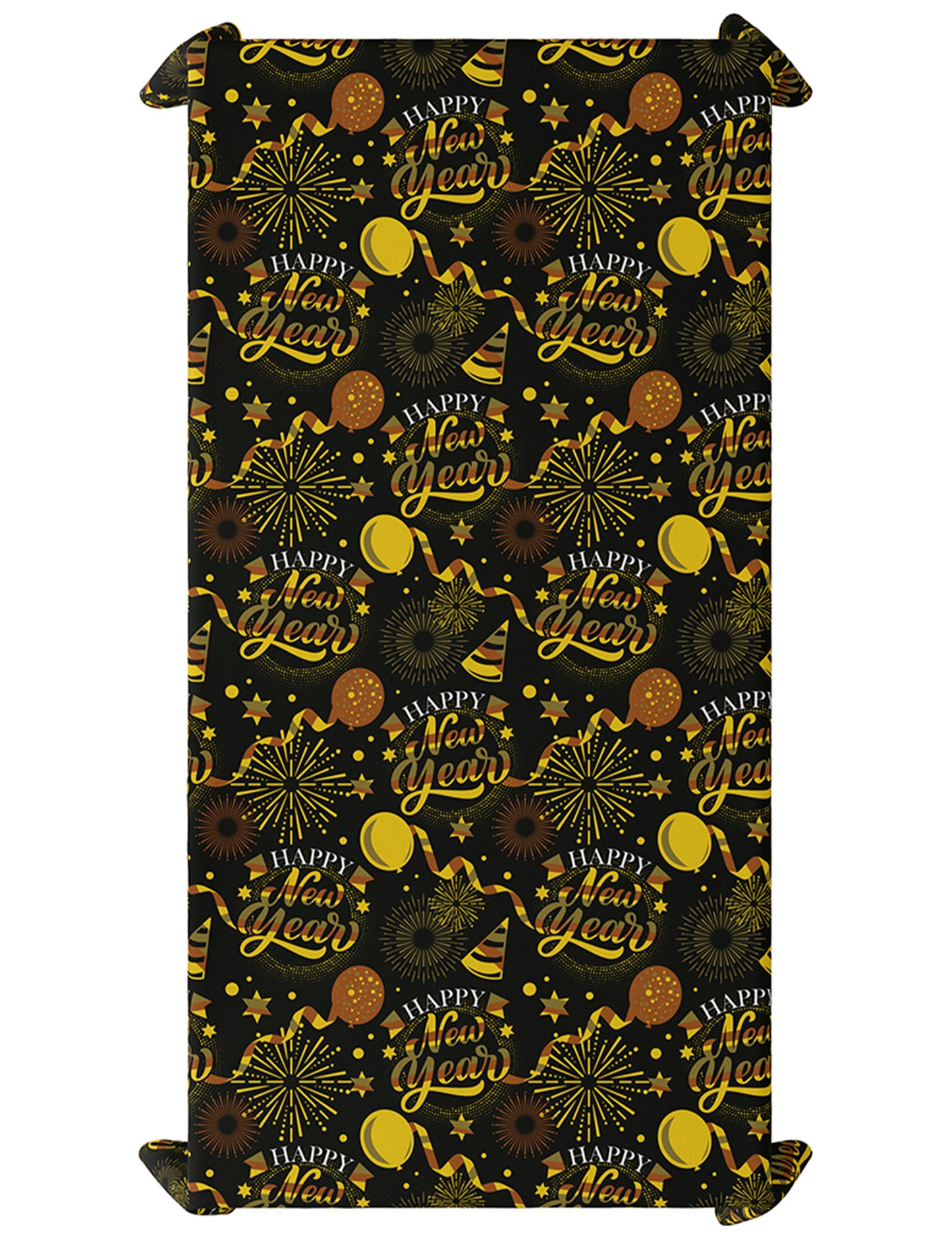Détail du motif de la nappe Happy New Year pour fête noir et or