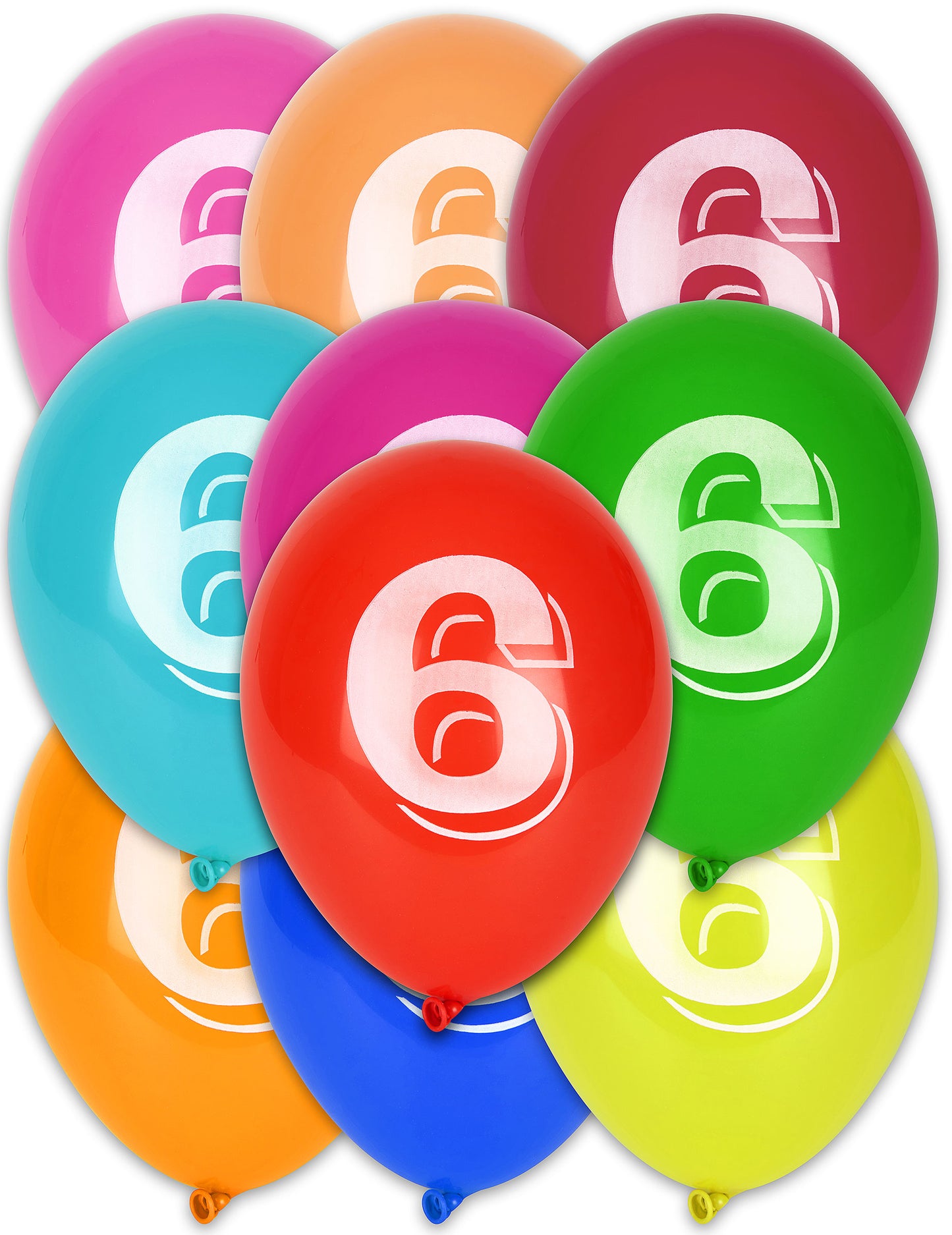 10 vícebarevných balónků s číslem 6 30 cm