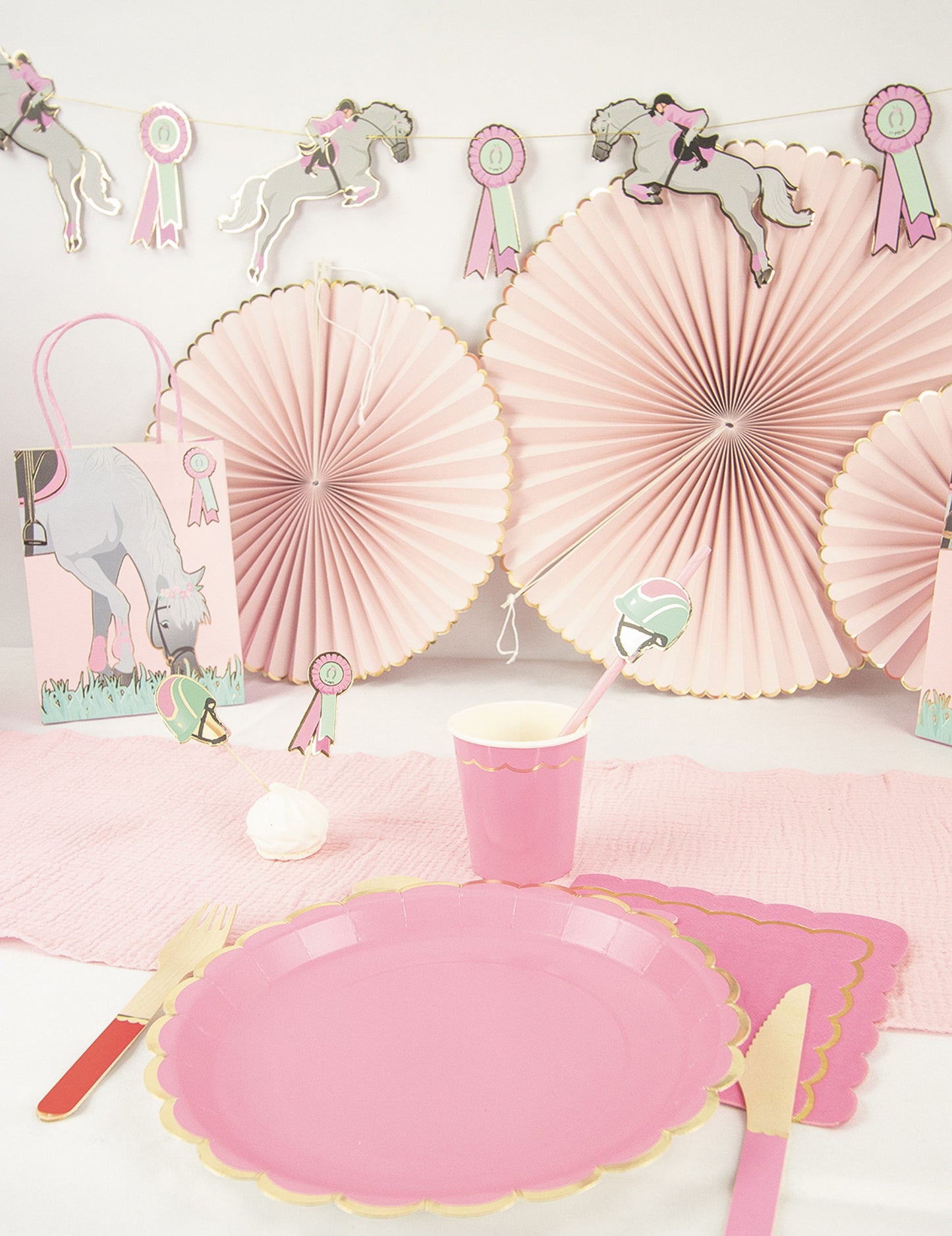 10 růžových koňských kartonových brček 20 cm jízda na koni