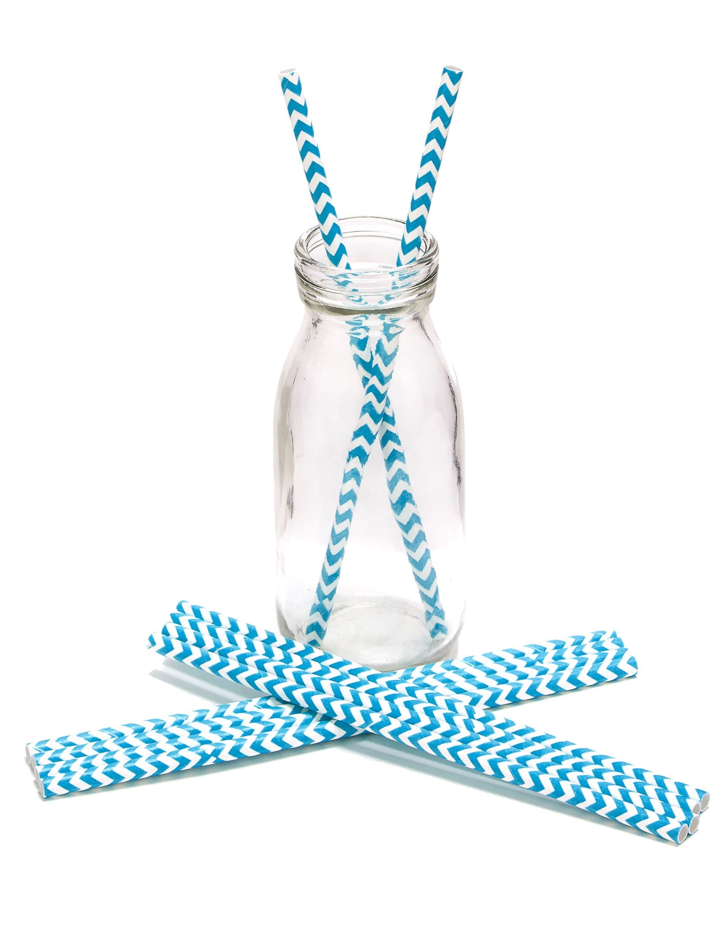 10 modré a bílé lepenkové brčka Chevron 20 cm