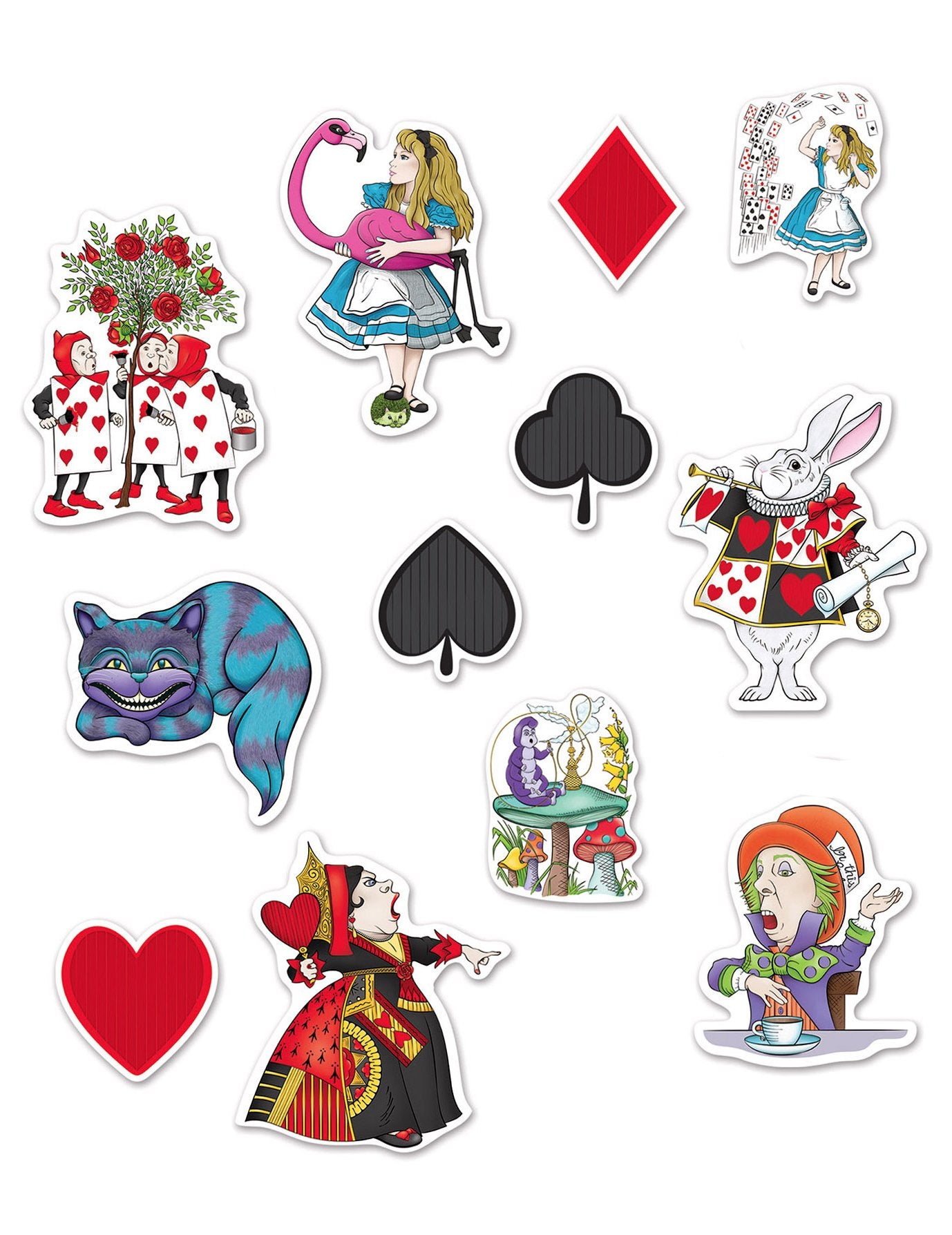 12 kartonových dekorací s motivem Alenky v Zemi Nezemi