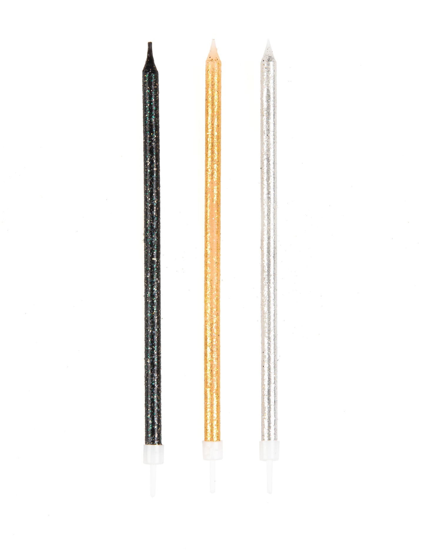 12 grandes bougies pailletées noires dorées et grises