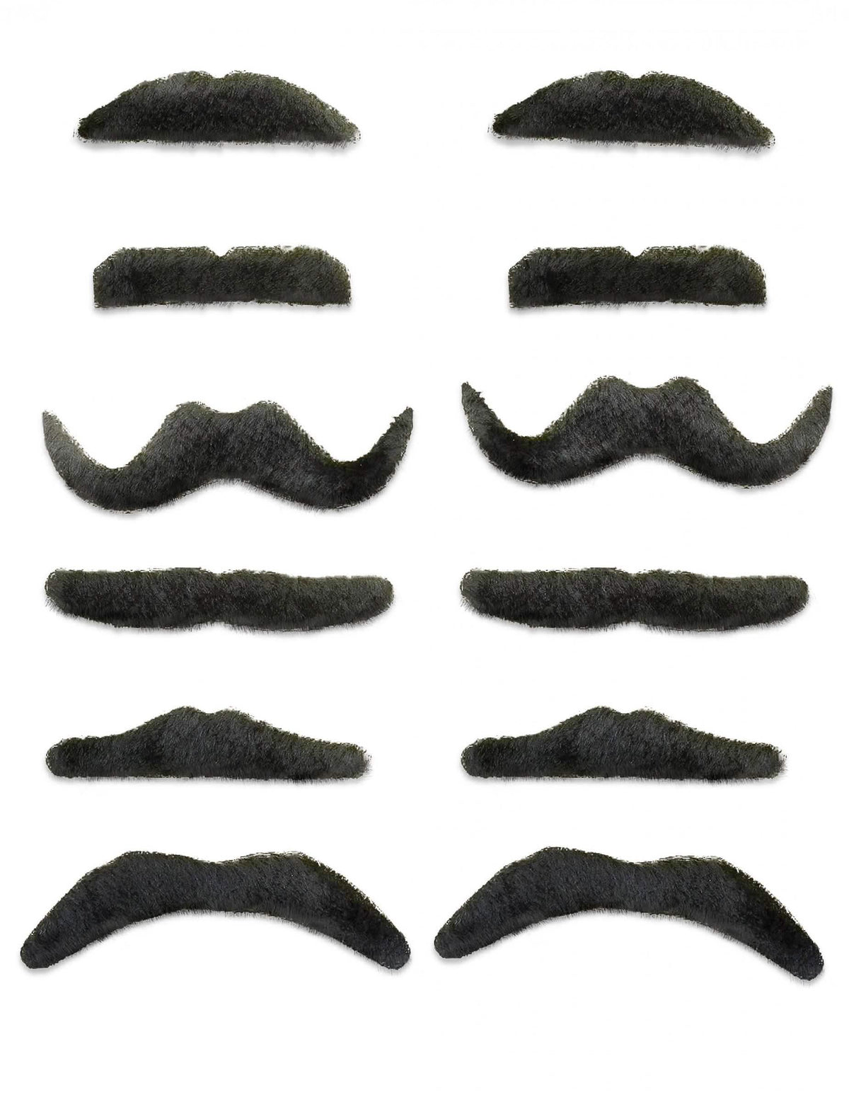 Sada 12 černých knírů různých stylů
