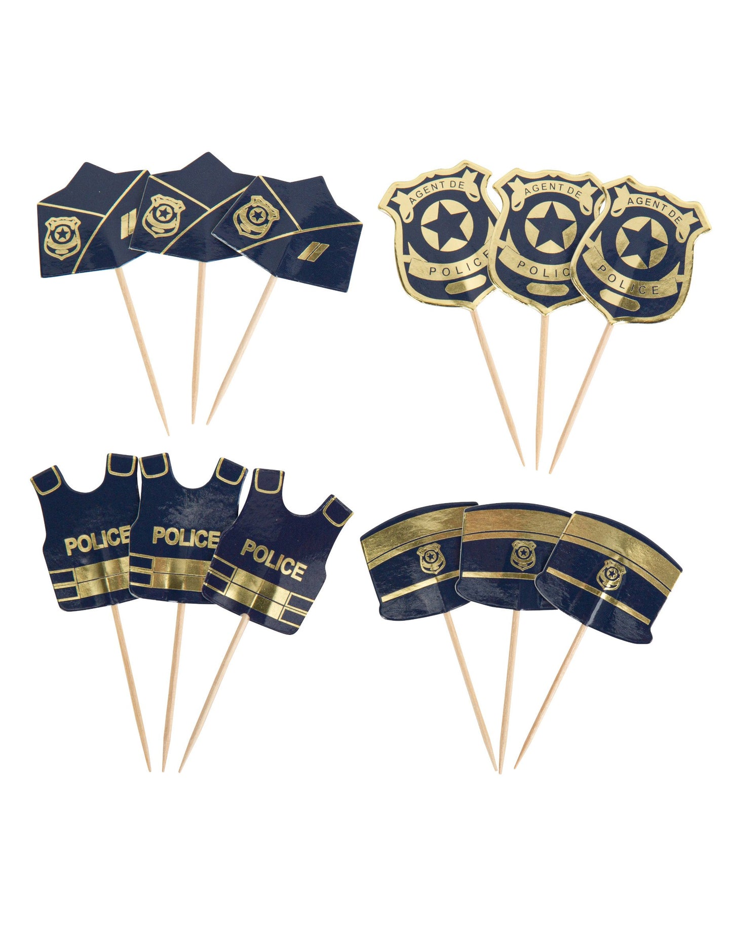 12 policejních obrázků v námořnictvu a zlaté barvě 7 až 8,5 cm