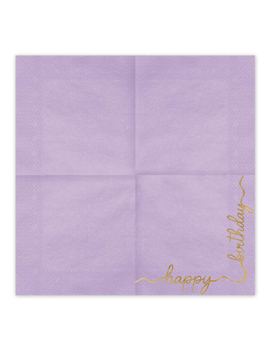 12 papírových ubrousků Happy Birthday v pastelových a zlatých barvách 33 × 33 cm