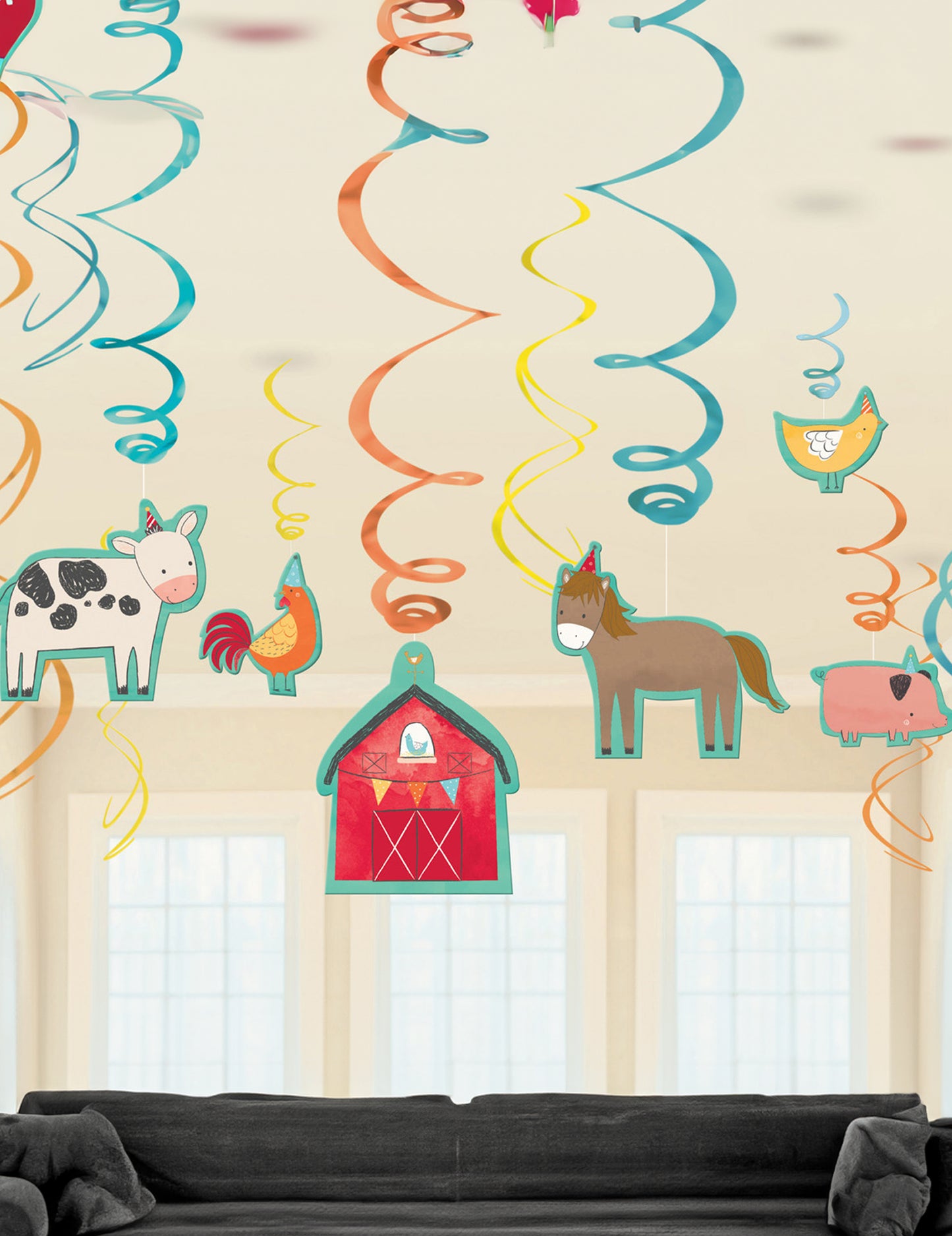 12 kovových spirálových přívěsků na farmu k narozeninám