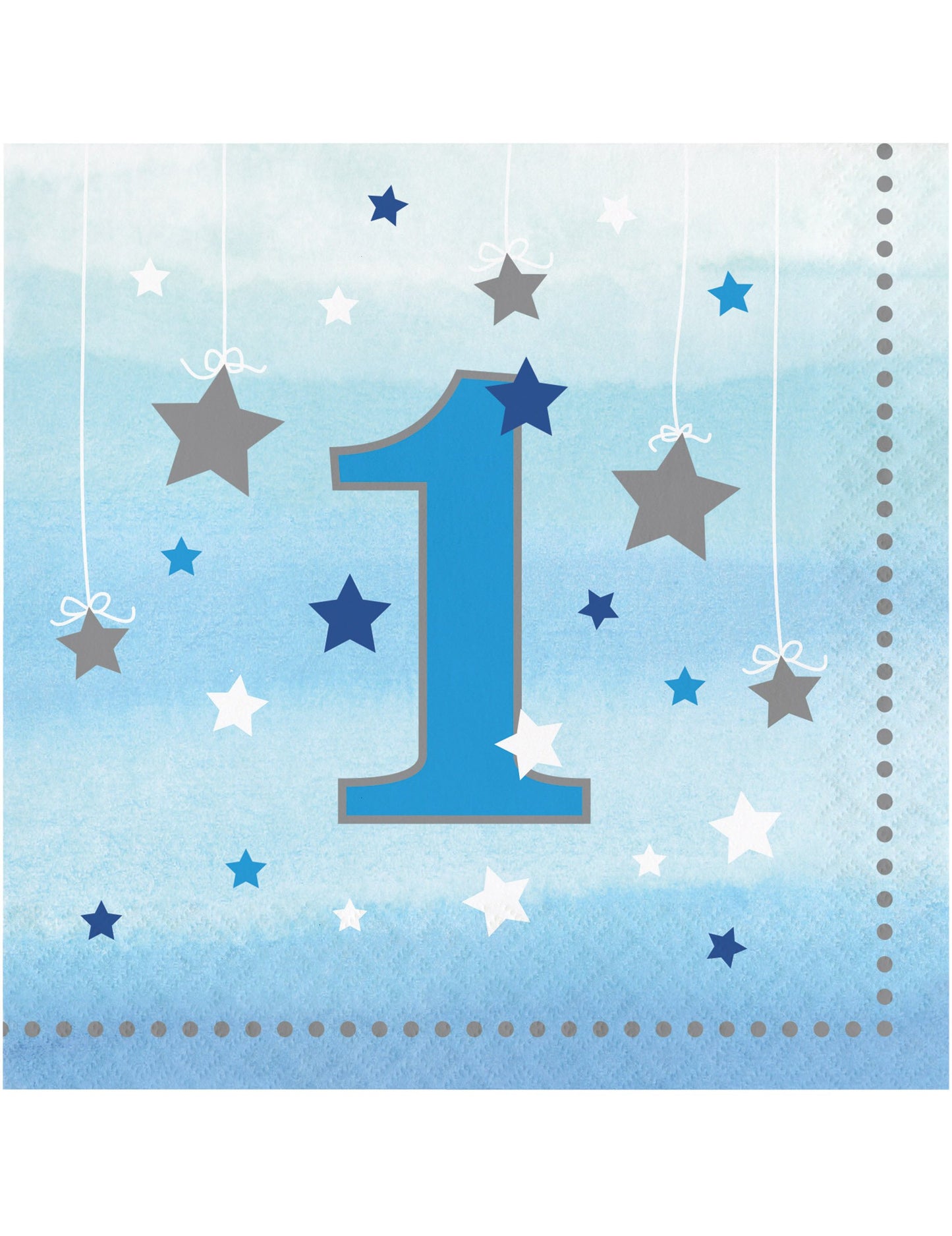16 papírových ubrousků 1 rok jedna malá hvězdička modrá 33 x 33 cm stříbrné hvězdy