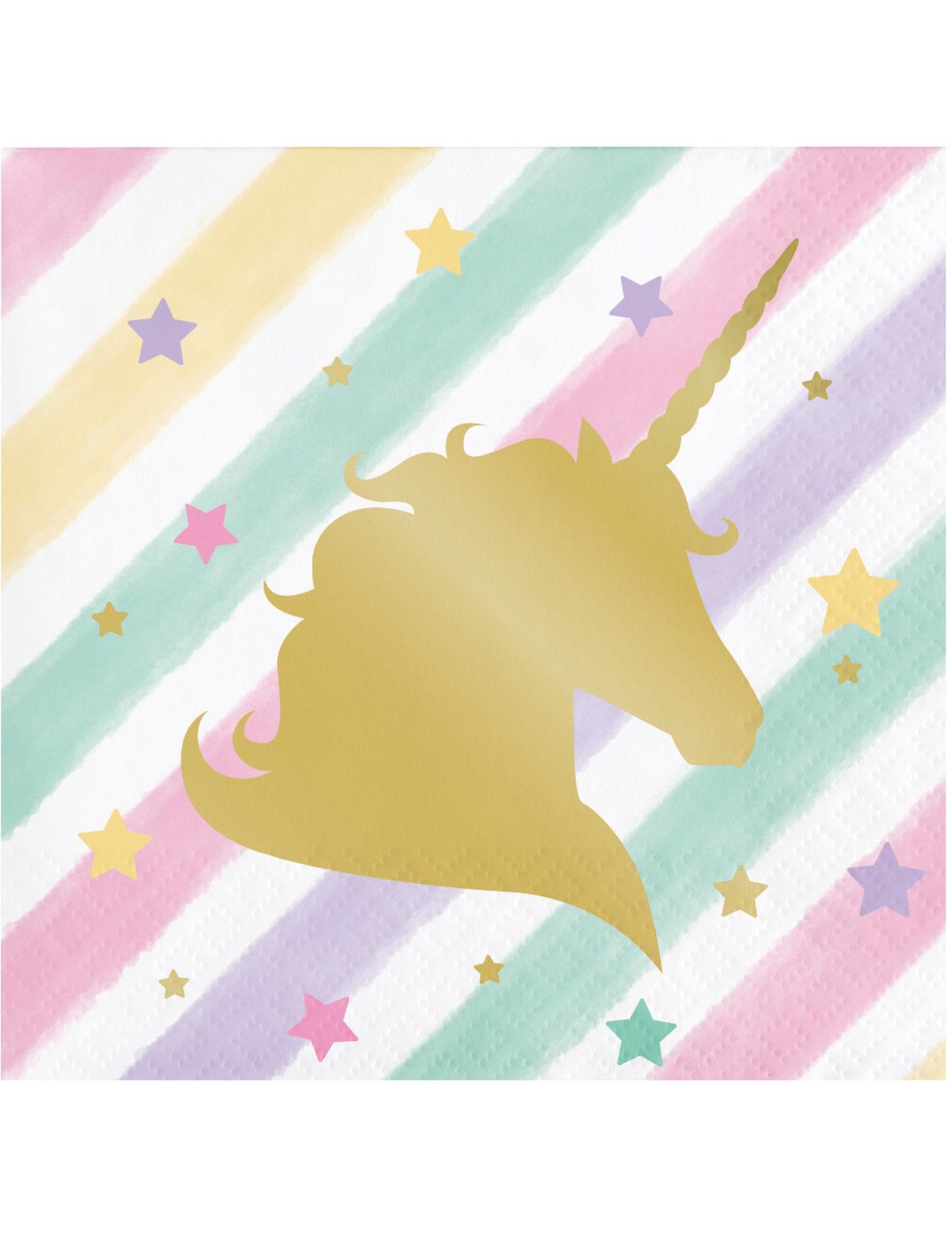 Serviettes en papier licorne pour enfant multicolores pastel avec silhouette dorée