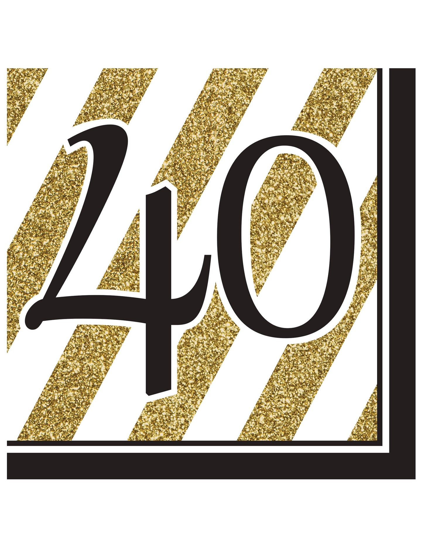 Serviettes en papier 40 ans pour anniversaire noires et dorées à rayures pailletées