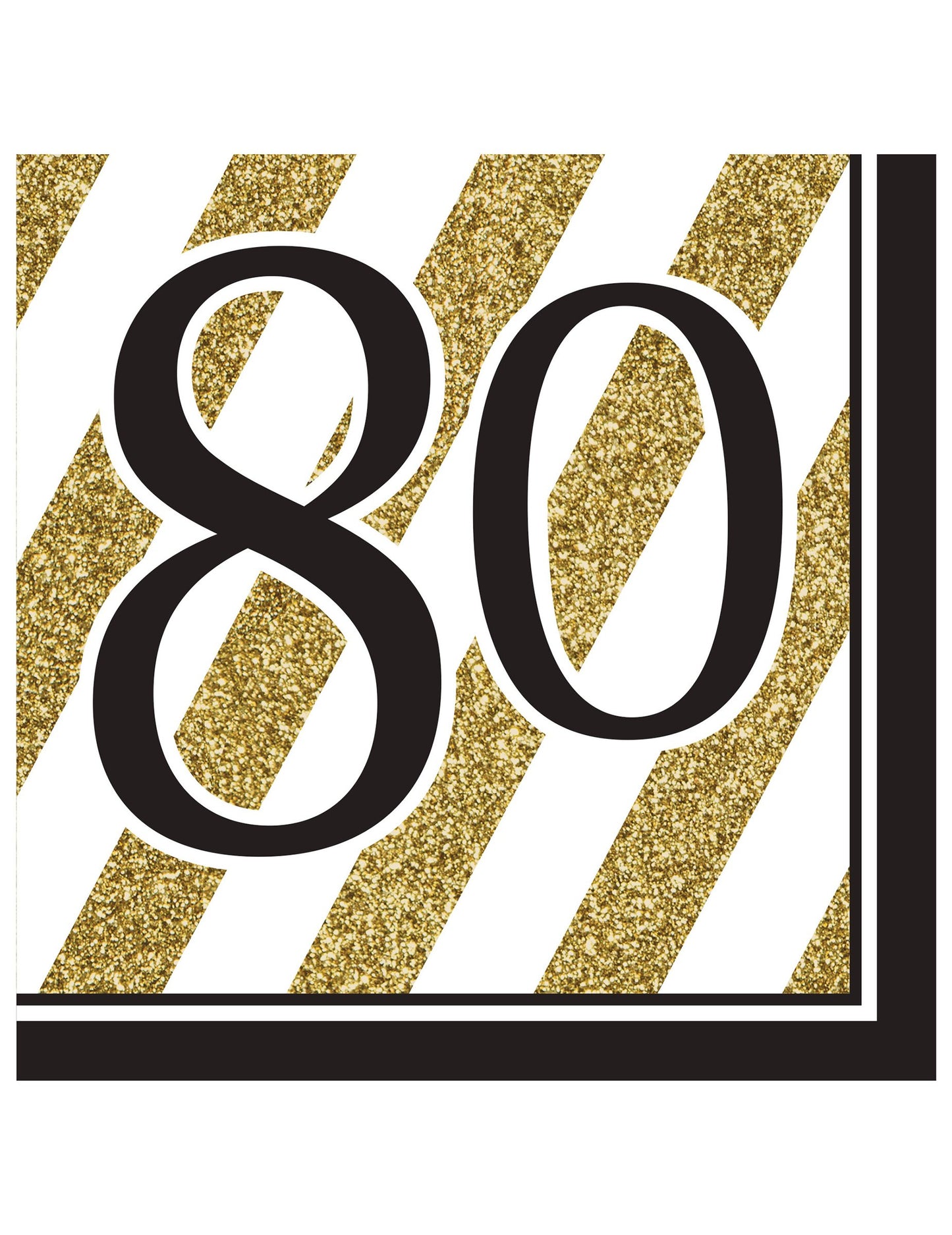 16 černobílých a zlatých papírových ubrousků k 80. výročí 33 x 33 cm