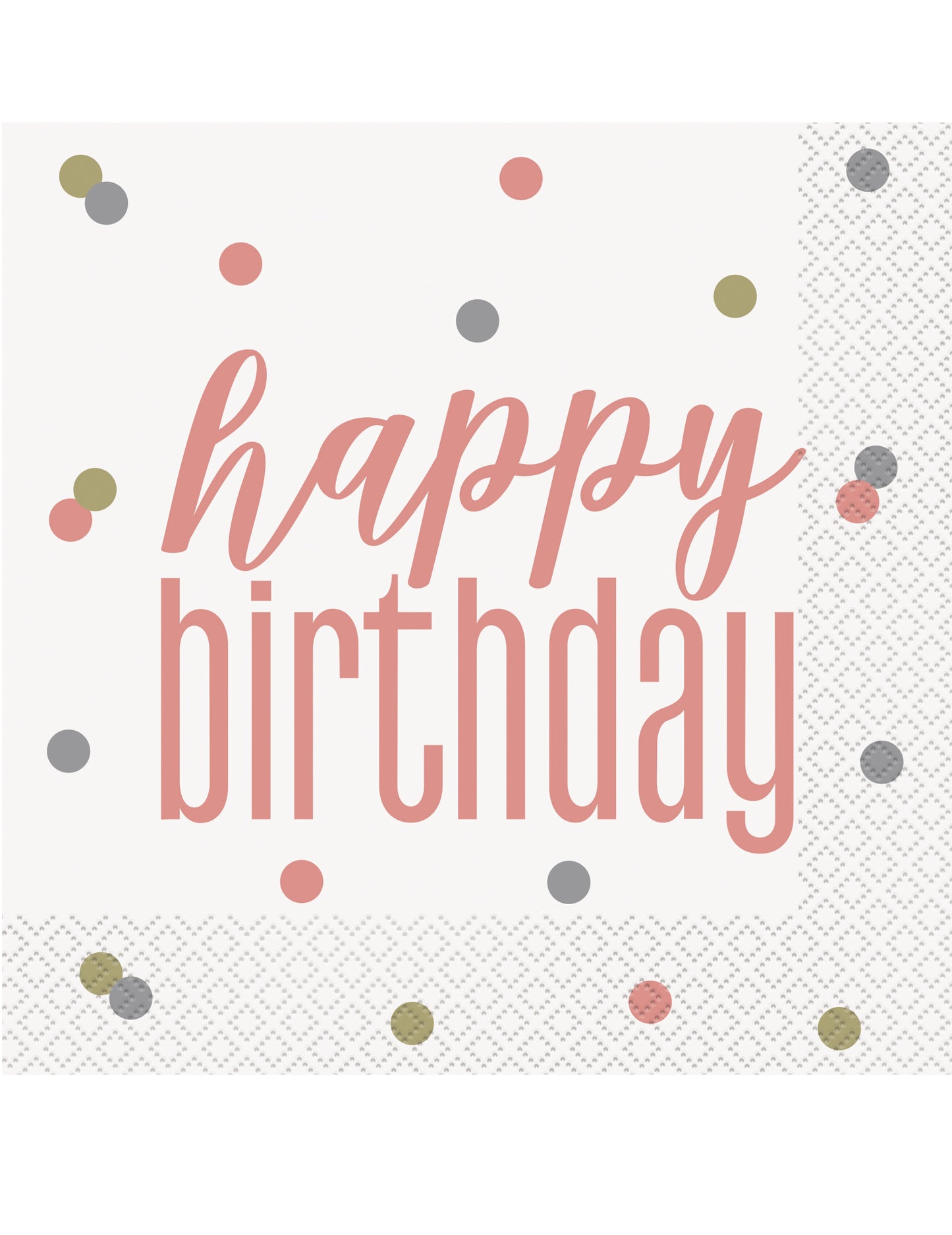 16 bílých a růžovo-zlatých papírových ubrousků k narozeninám 33 x 33 cm