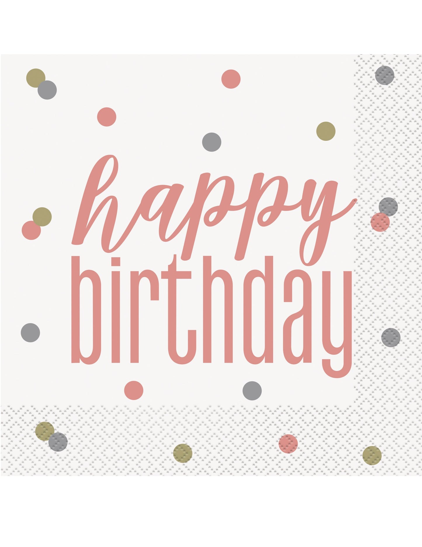 Serviettes en papier Happy Birthday pour anniversaire blanches et rose gold