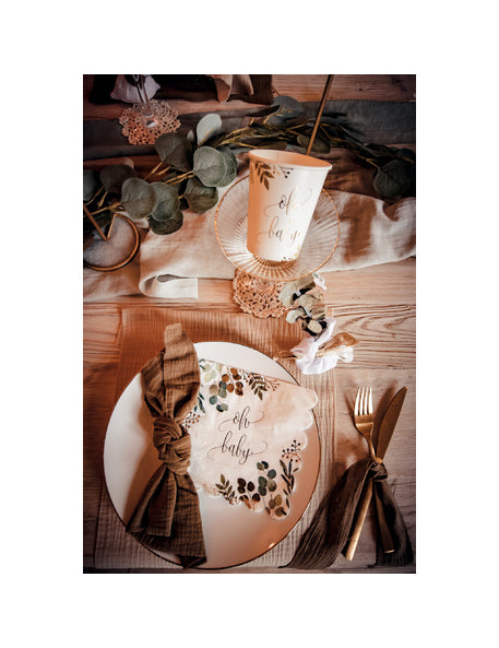 16 zlatých papírových ubrousků Oh Baby Eucalyptus 33 x 33 cm