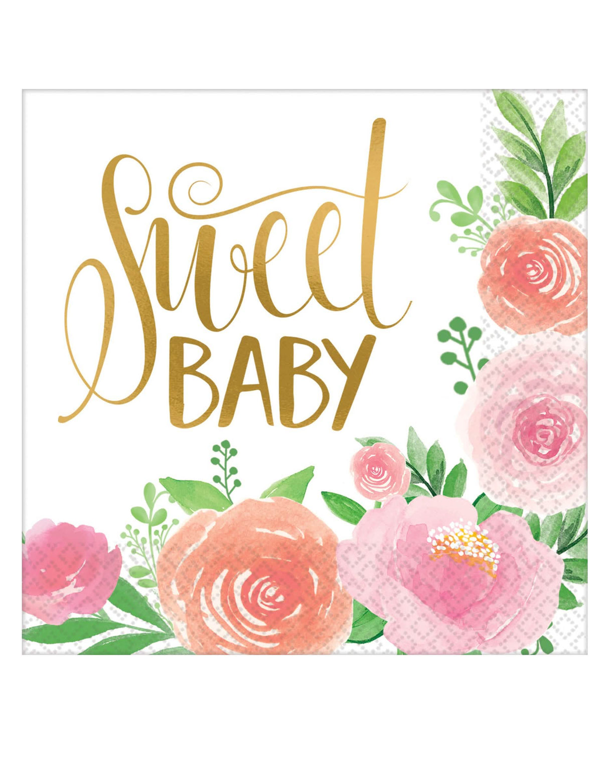 papírové ubrousky Sweet Baby pro dívka bílé s růžovými a zlatými květy