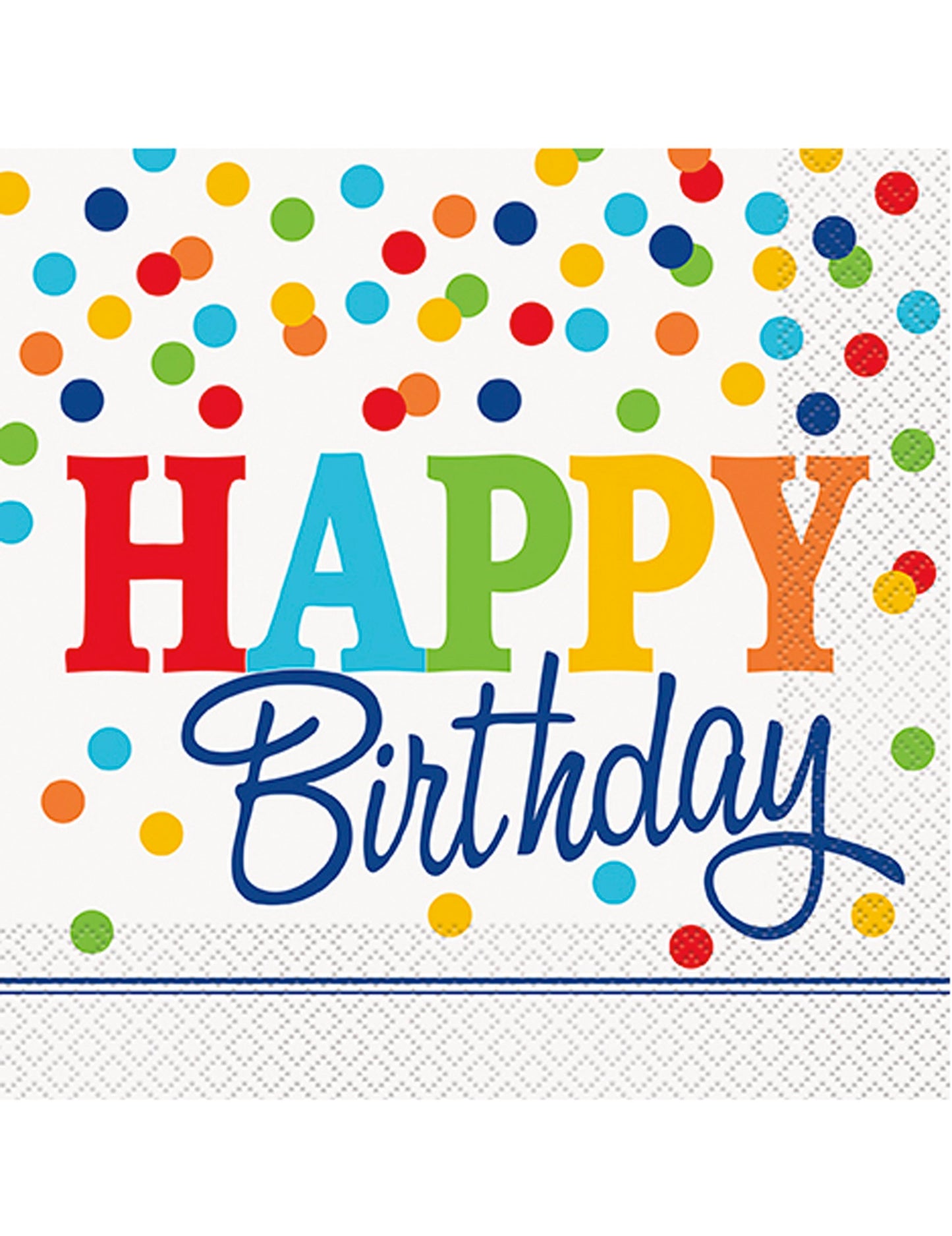 16 papírových ubrousků k narozeninám s barevnými puntíky 33 cm