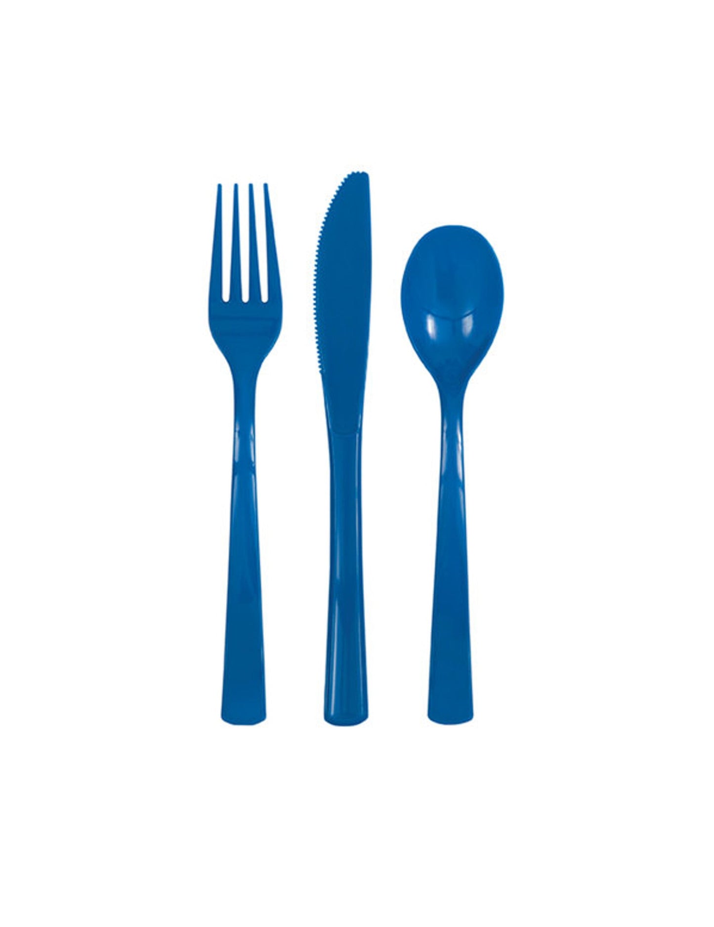 18 tmavě modrých plastových příborů, vidličky nože lžíce