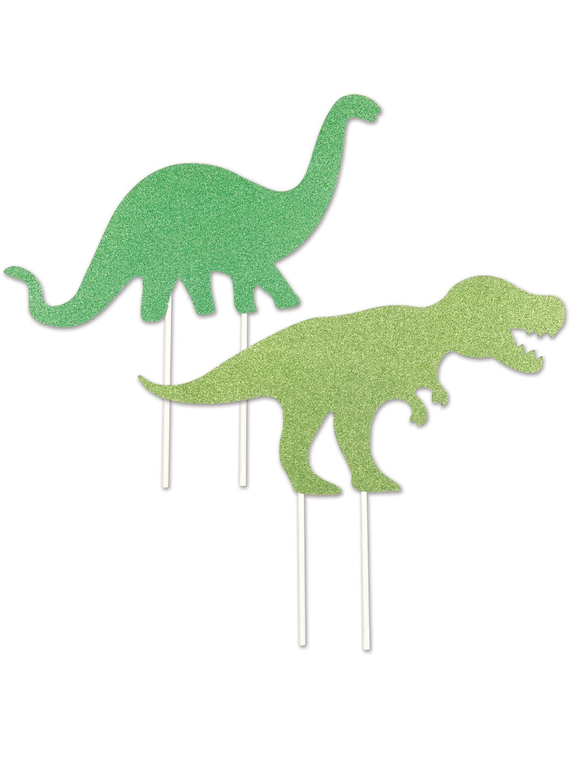 Plastové toppers s dinosaury na zelená třpytivý dort