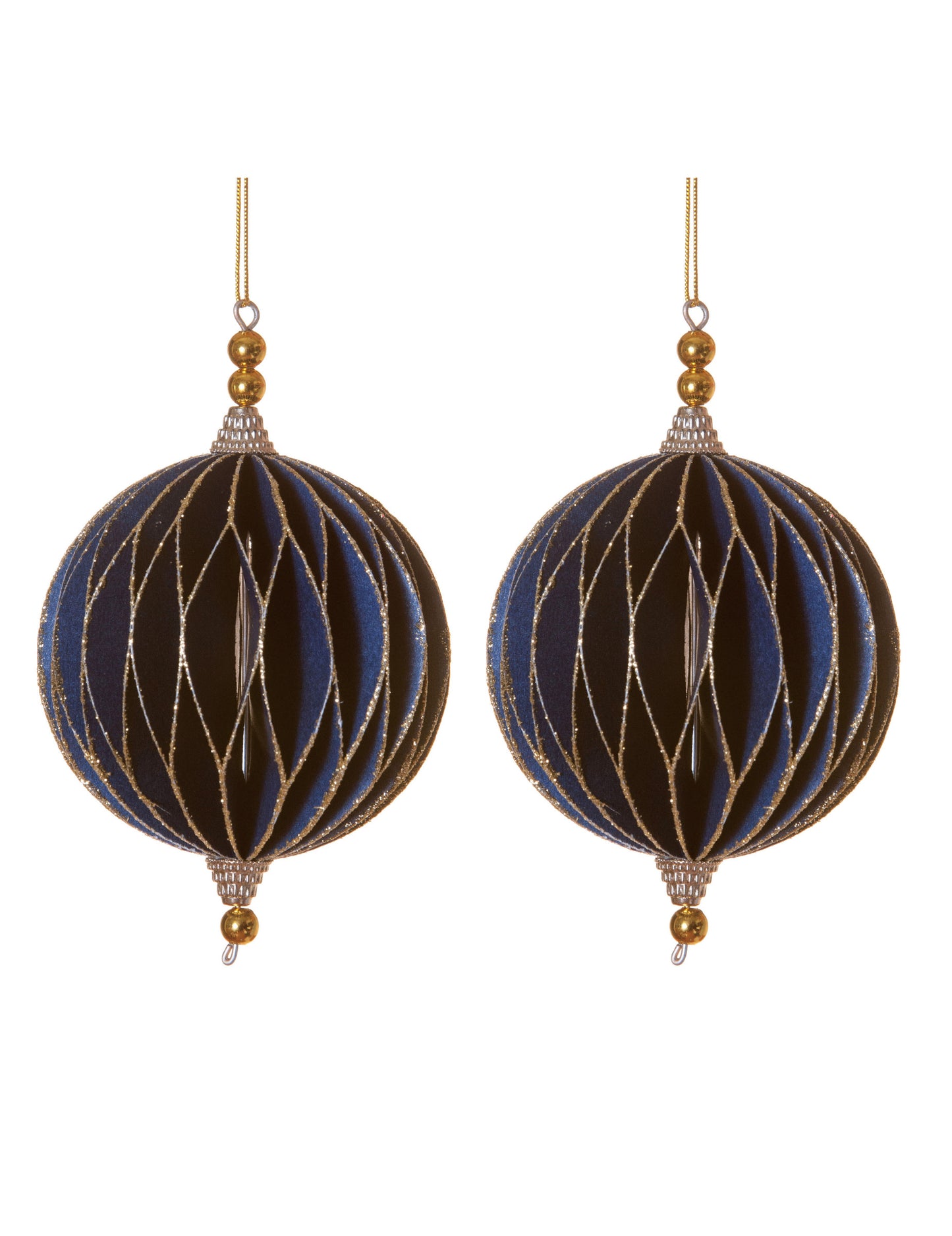 2 modré kulaté origami přívěsky 13 cm