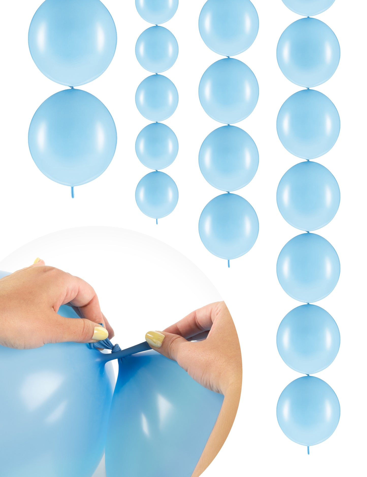 20 Ballons gonflables Bleu pastel à relier 28 cm