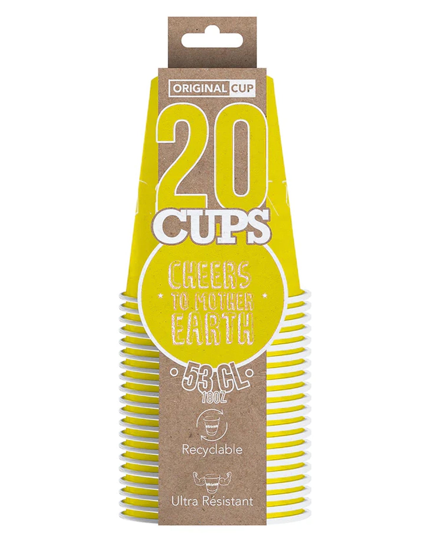 20 amerických žlutých recyklovatelných kartonových kelímků o objemu 53 cl