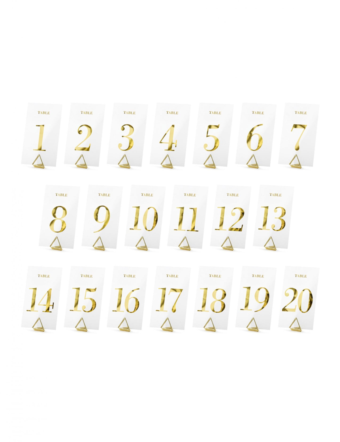 20 Značkové transparentní tabulky zlatá čísla 7 x 12 cm na svatbu