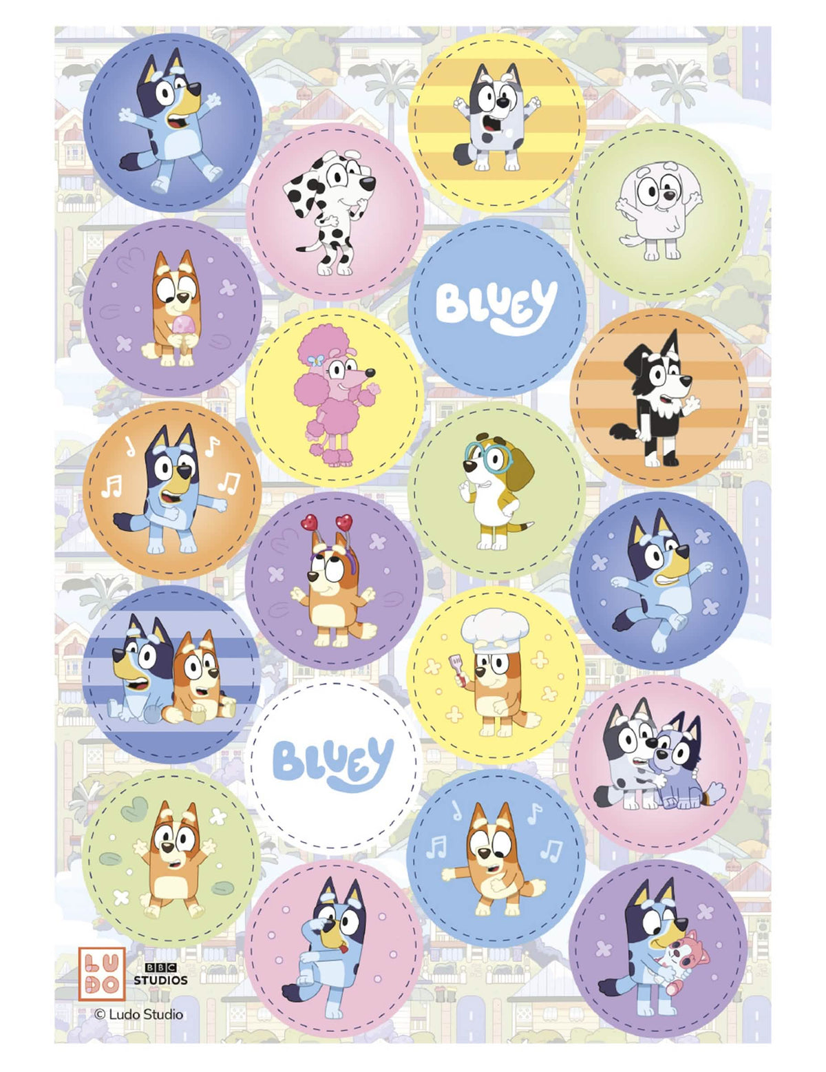 20 mini jedlých disků z oplatky Bluey a Bingo™ 3,4 cm