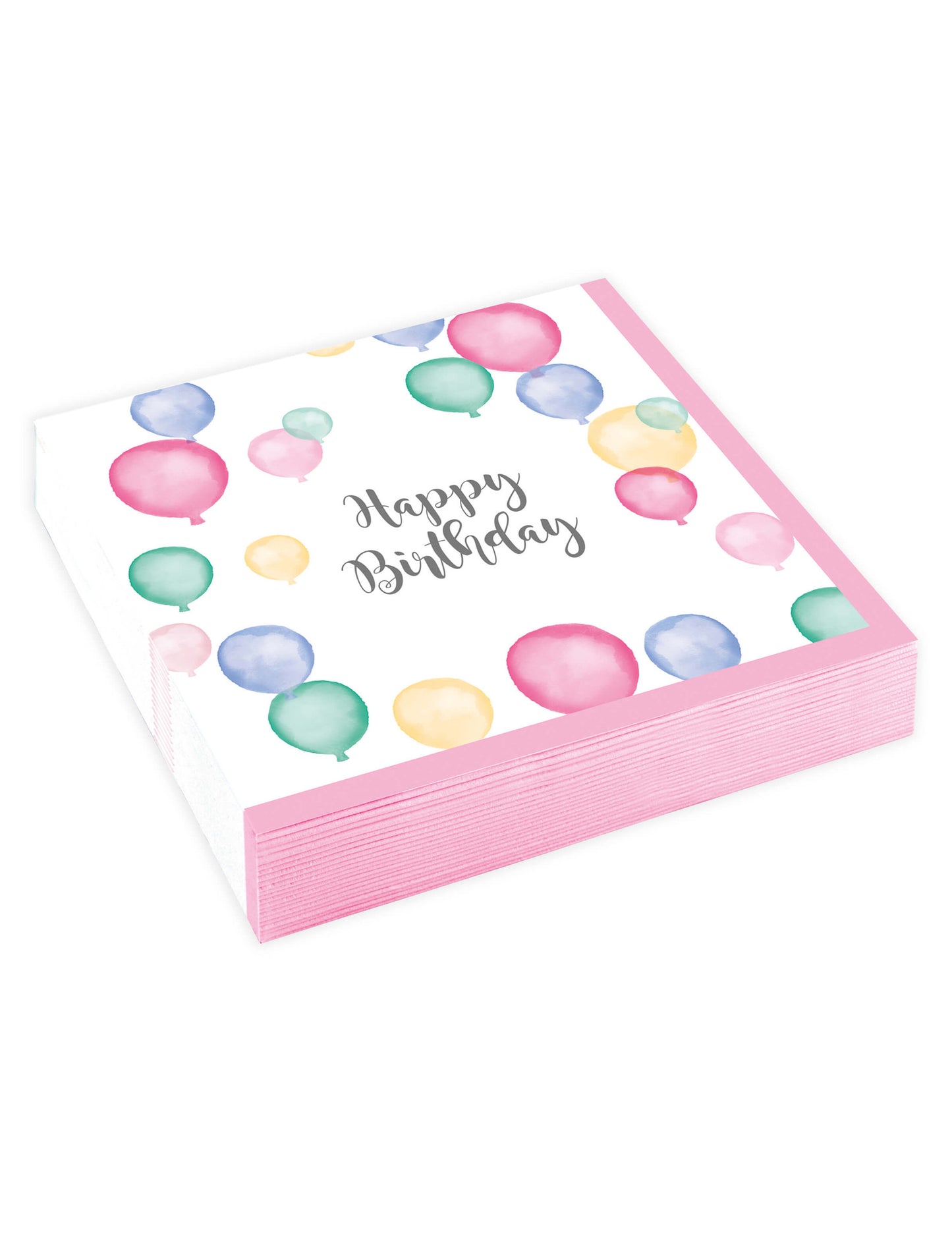 Serviettes en papier Happy Birthday ballons pastel pour fête blanches et roses à motifs aquarelle