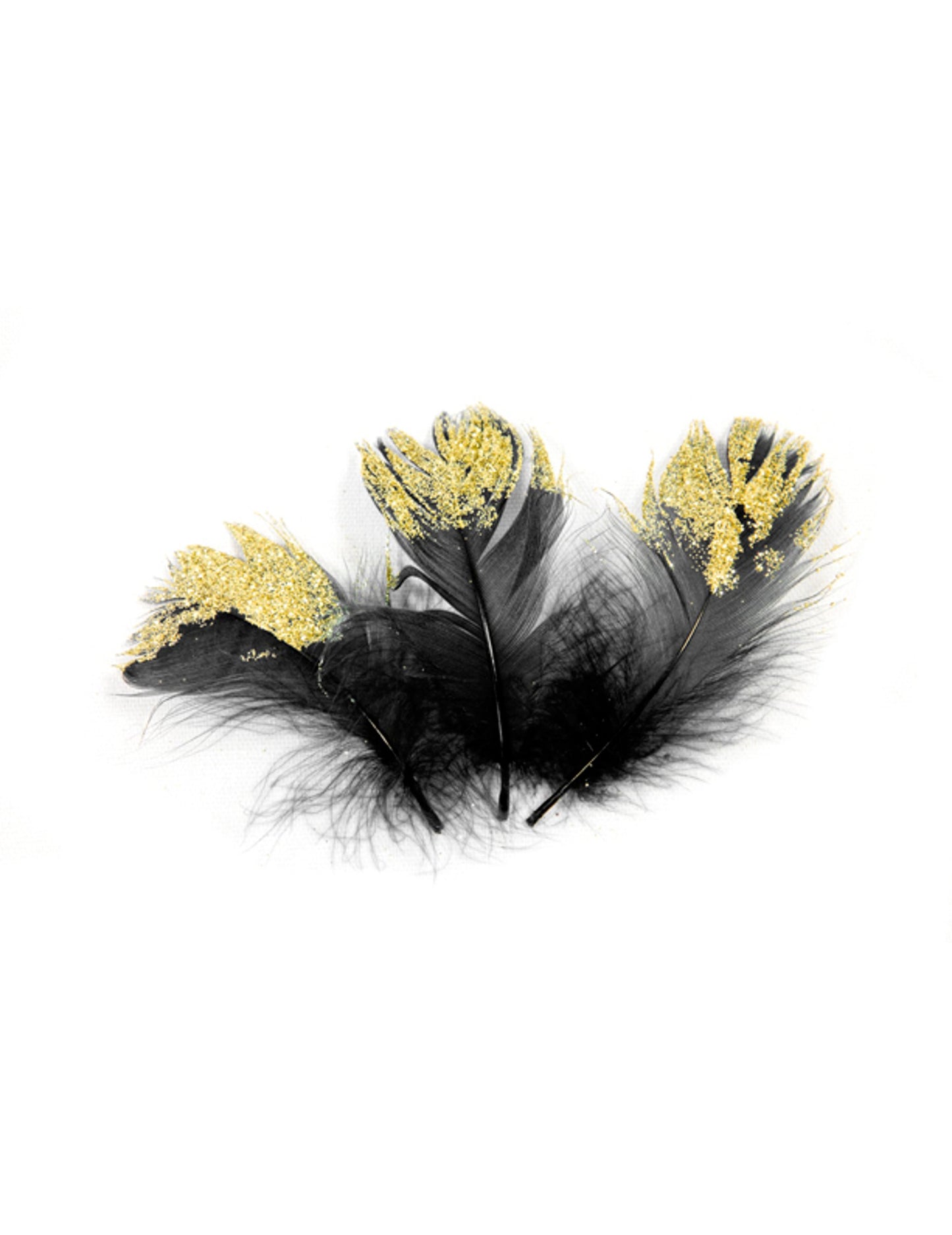 25 černých a zlatých třpytivých peříček 7.5 cm hi-hat