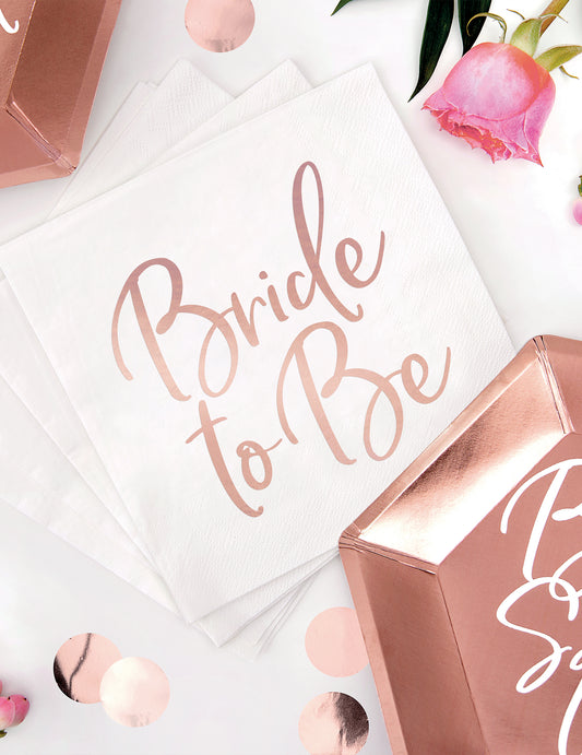Serviettes en papier Bride to be pour EVJF rose gold