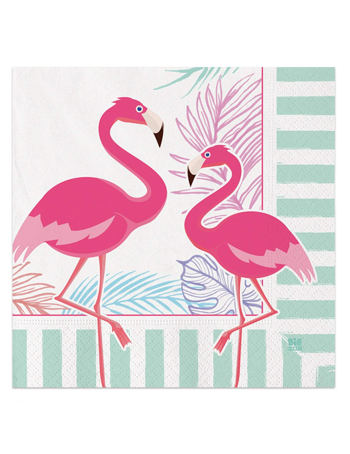 papírové ubrousky flamingo party tropické pro párty růžová a zelená máta