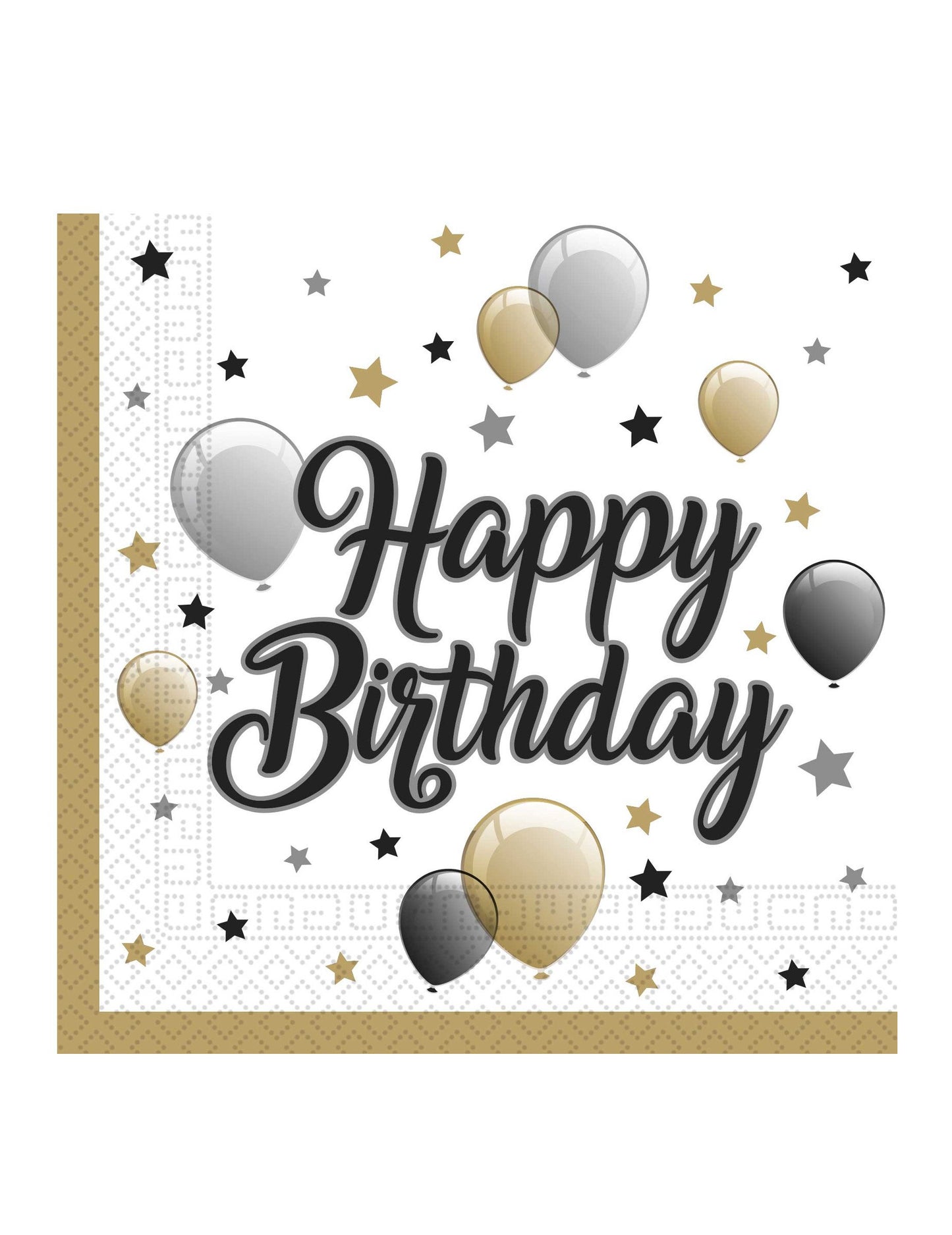 Serviettes en papier Happy Birthday pour anniversaire doré noir argent