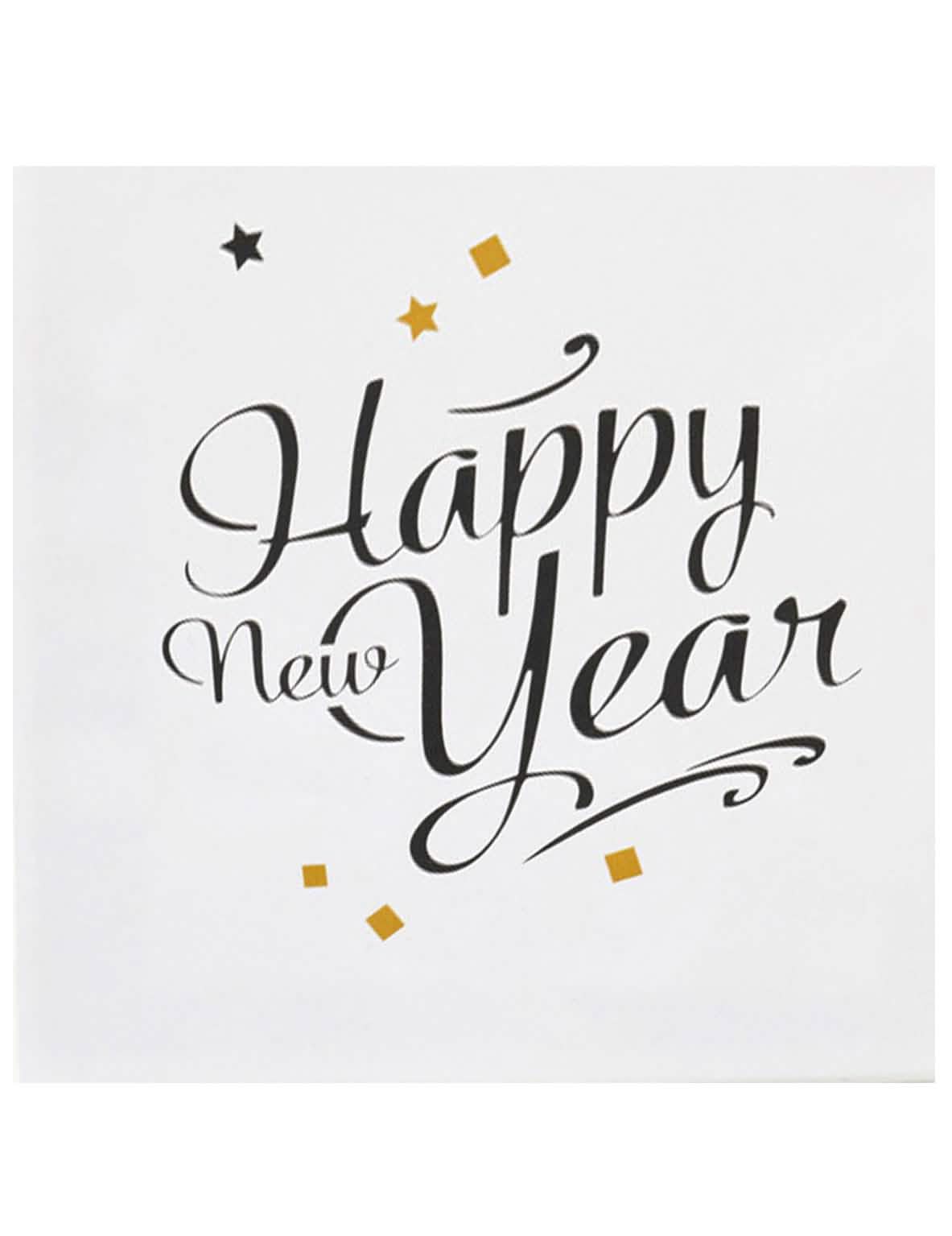 papírové ubrousky Happy New Year pro párty bílá černá a zlatá