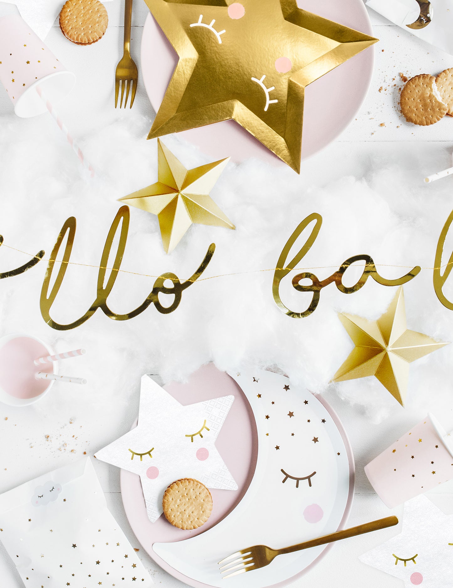 20 malých bílých hvězdicových papírových ubrousků 16 x 16 cm se zlatýma očima