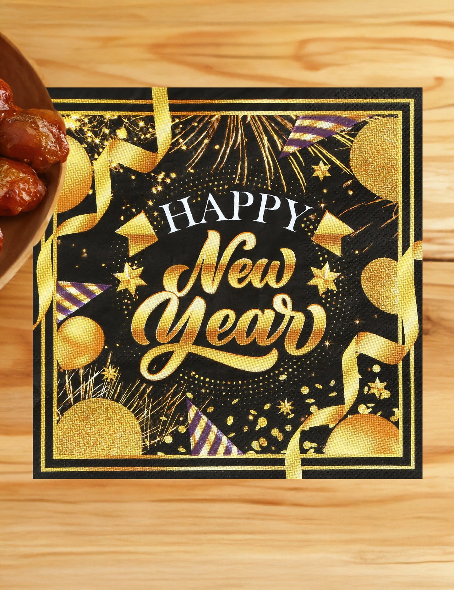 20 papírových ubrousků pro šťastný nový rok černé a zlaté 33 x 33 cm