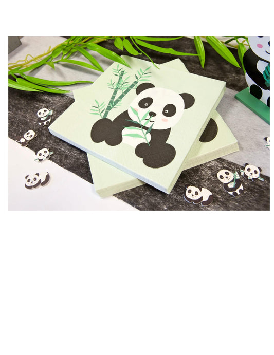 Mise en situation des serviettes en papier panda vert pastel
