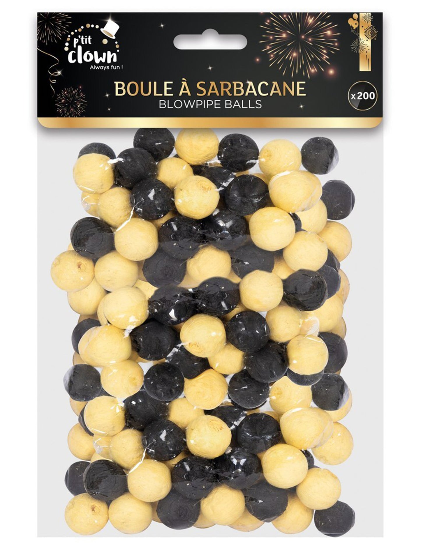 200 černých a zlatých foukačekových kuliček