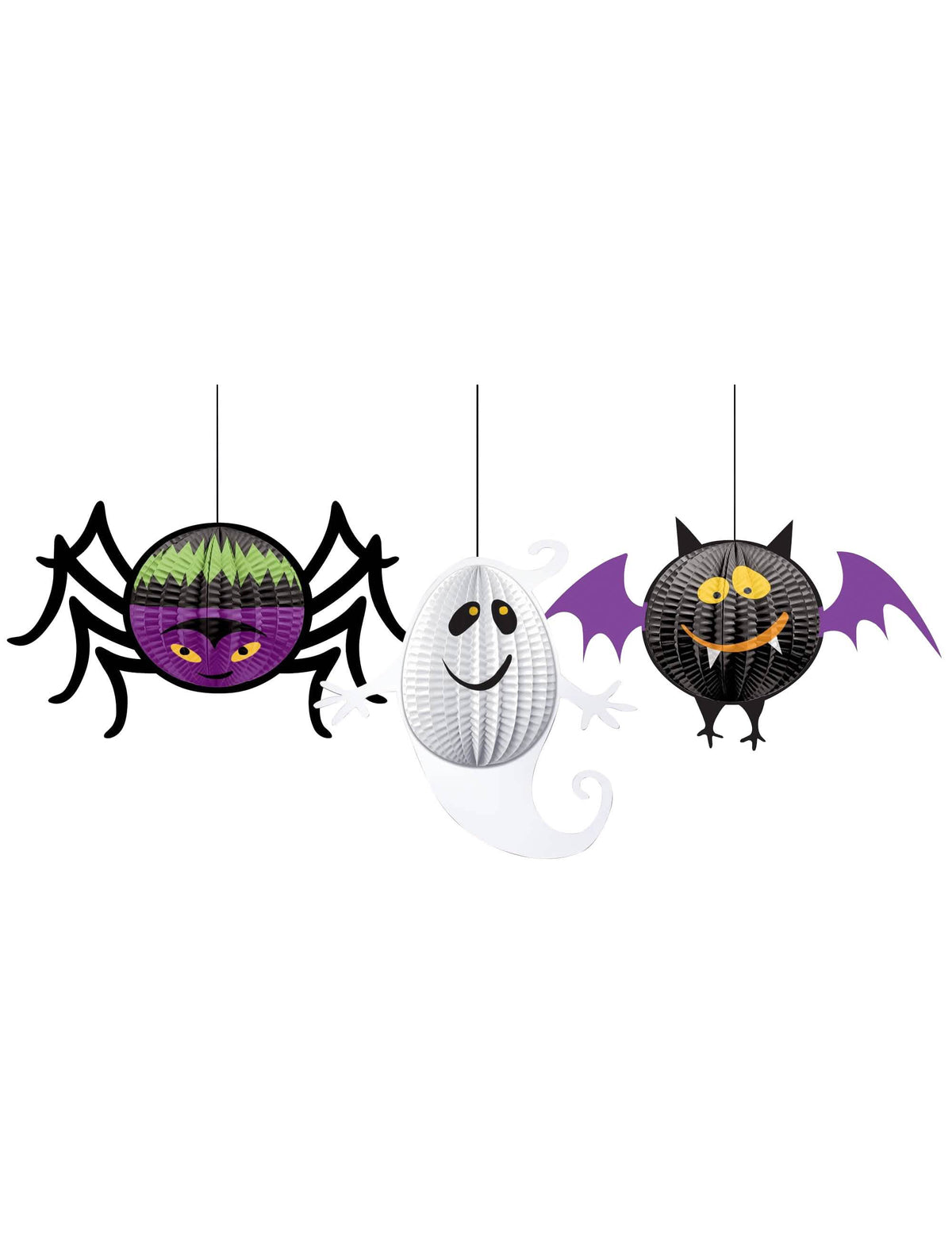 3D dekorace k zavěšení na halloween na párty, vícebarevný motiv pavouka, ducha a netopýra