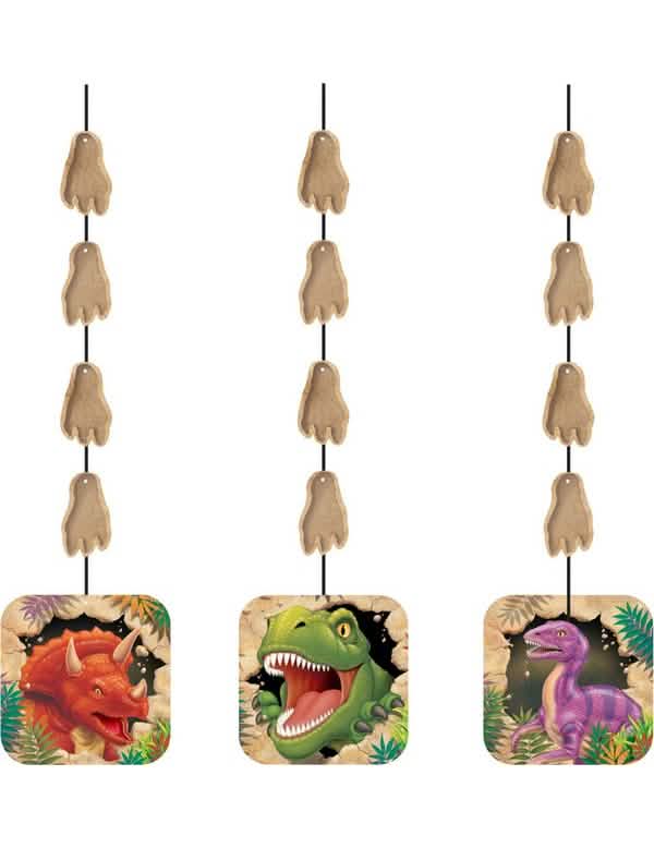Závěsné dekorace k narozeninám s dinosaury pro dítě s otisky stop a vícebarevnými ilustracemi