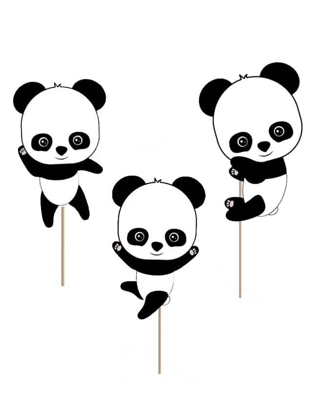 Dekorace na dort s miminko panda pro dítě černá a bílá s plastovými špejlemi