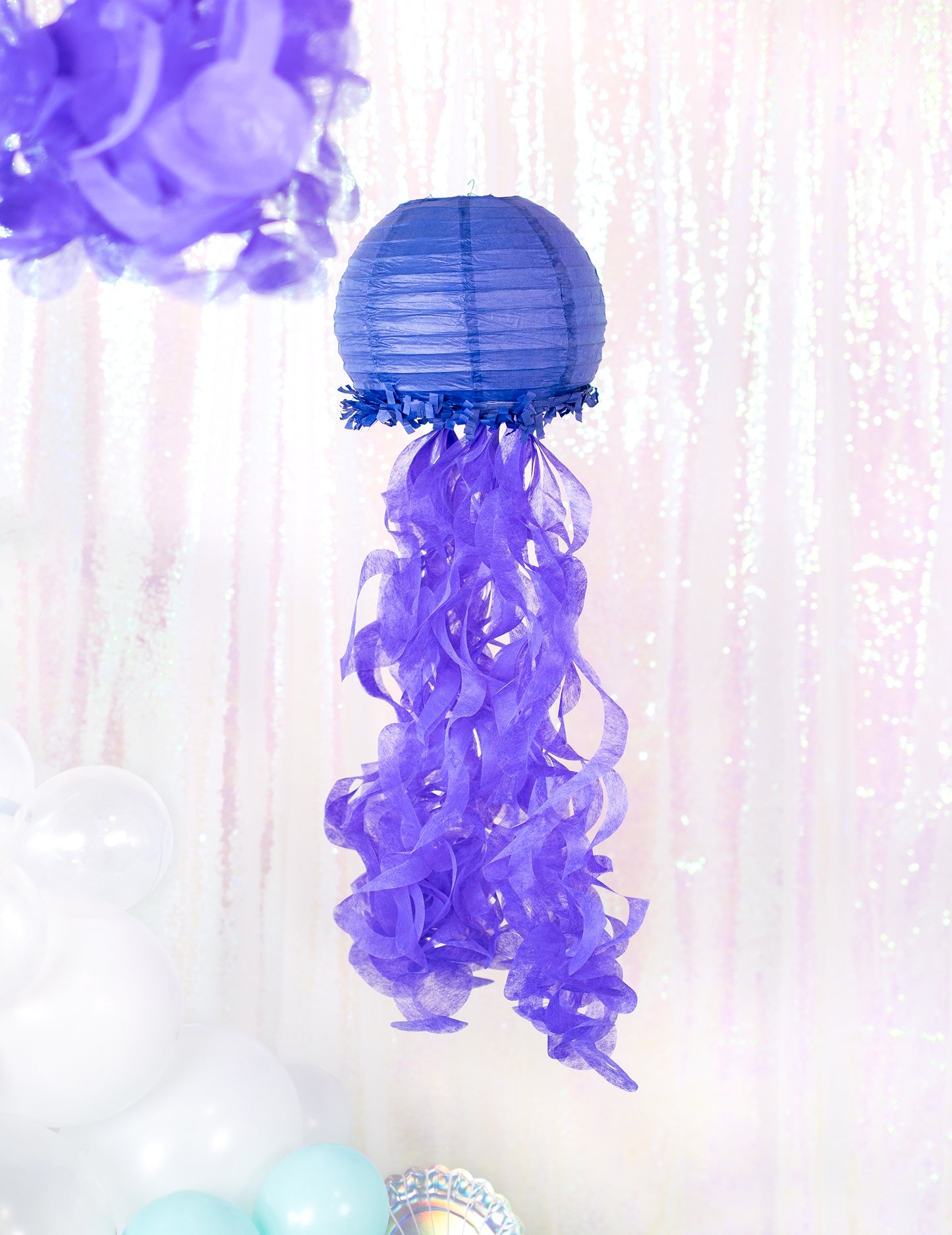 3 lanternes en papier méduses rêves de sirène 24 cm bleu violet vert