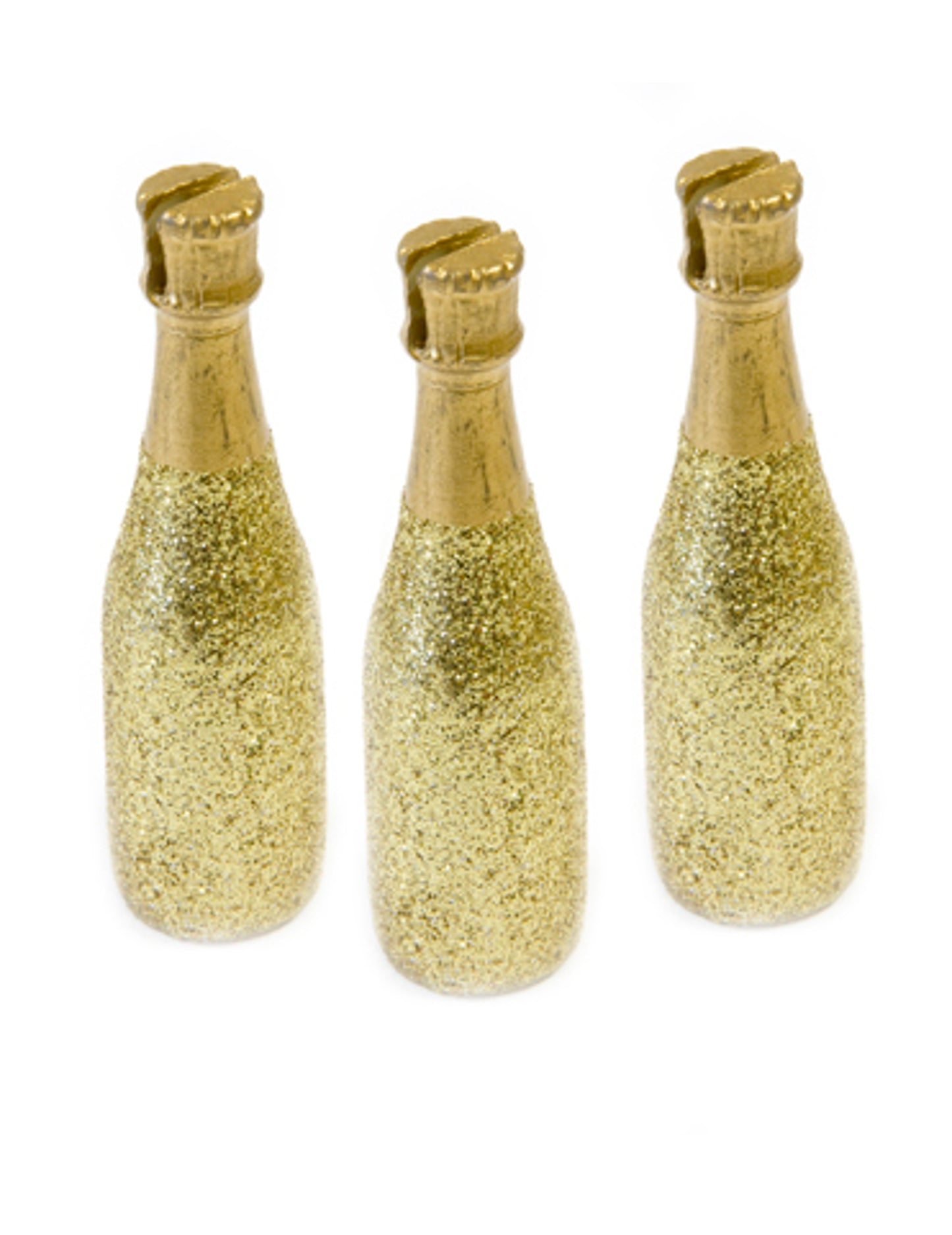3 zlaté lahve šampaňského umístění karty 8 x 2 cm večírek
