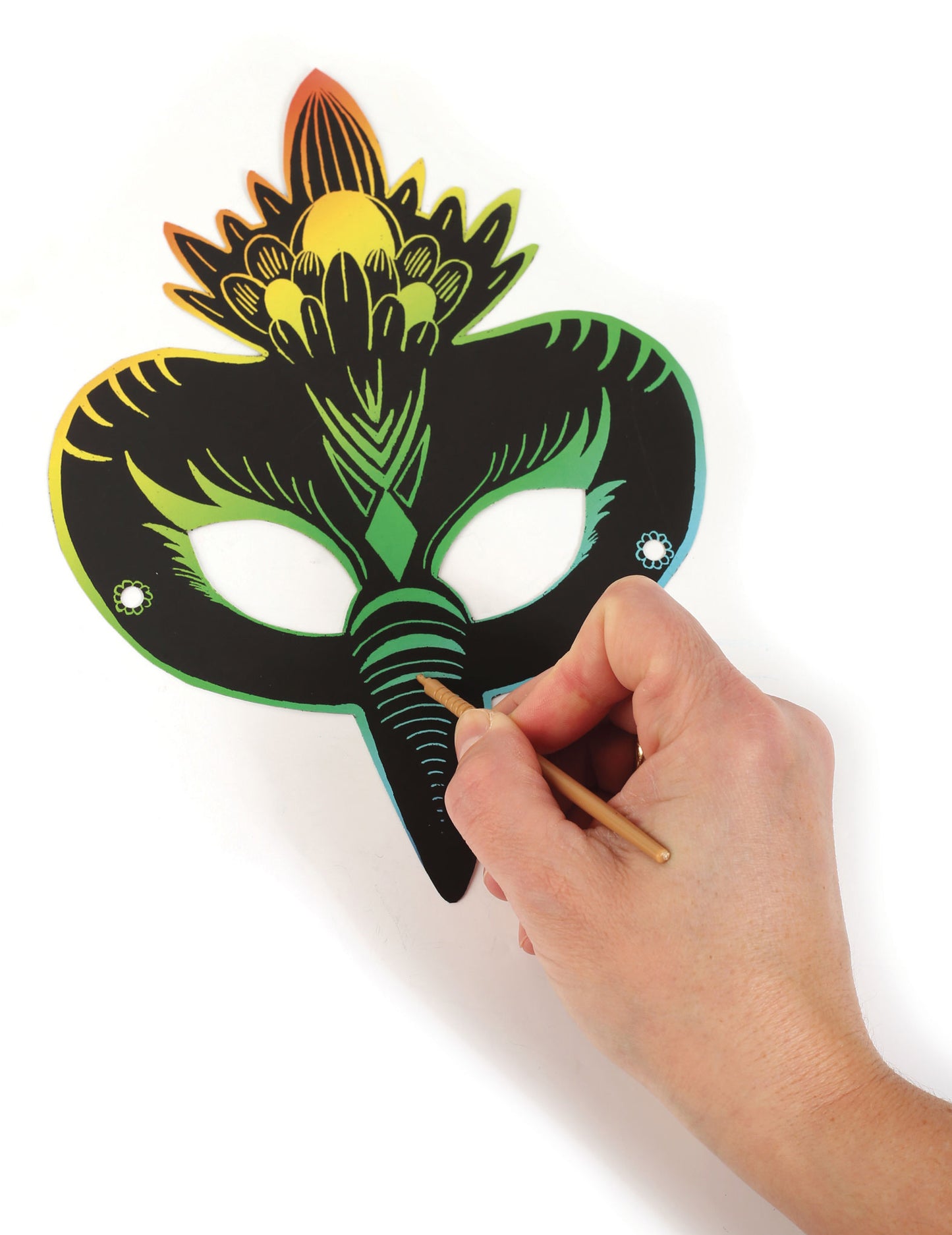 3 ploché kartonové masky na škrábání ptáků s gumičkami