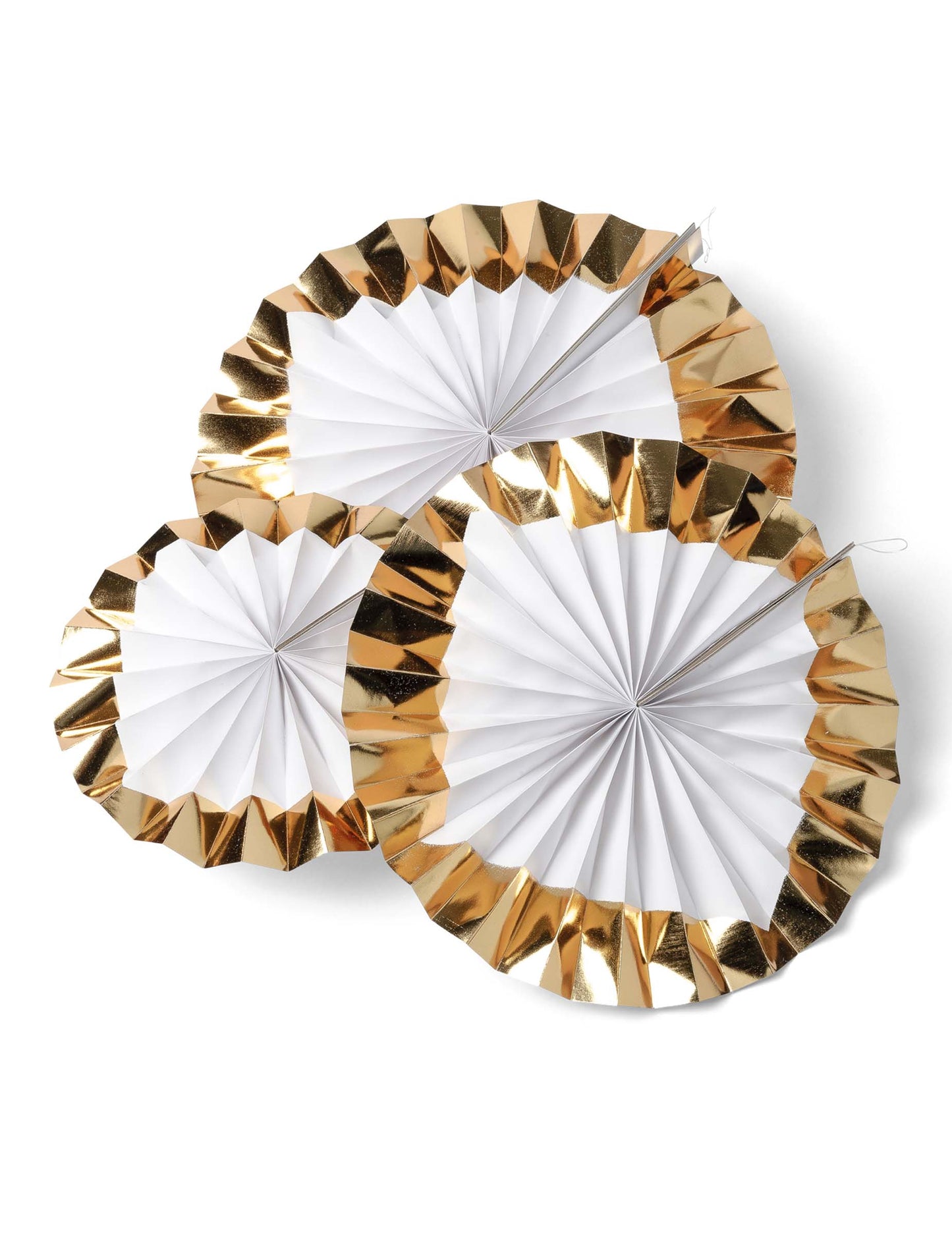 3 bílé rozety se zlatým okrajem 30, 25, 20 cm