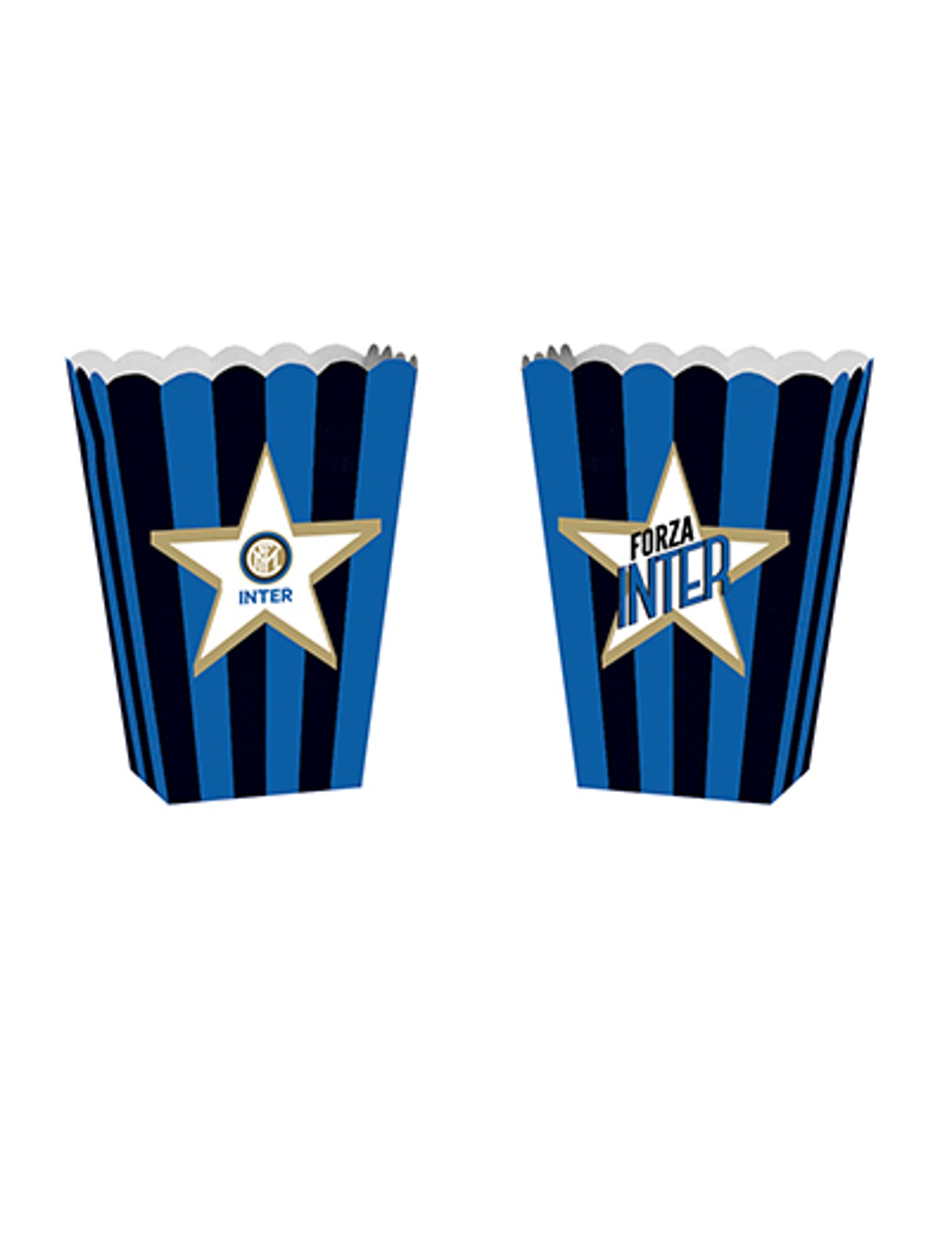 Boîtes popcorn en carton Inter bleu et noir à rayures avec motif étoile