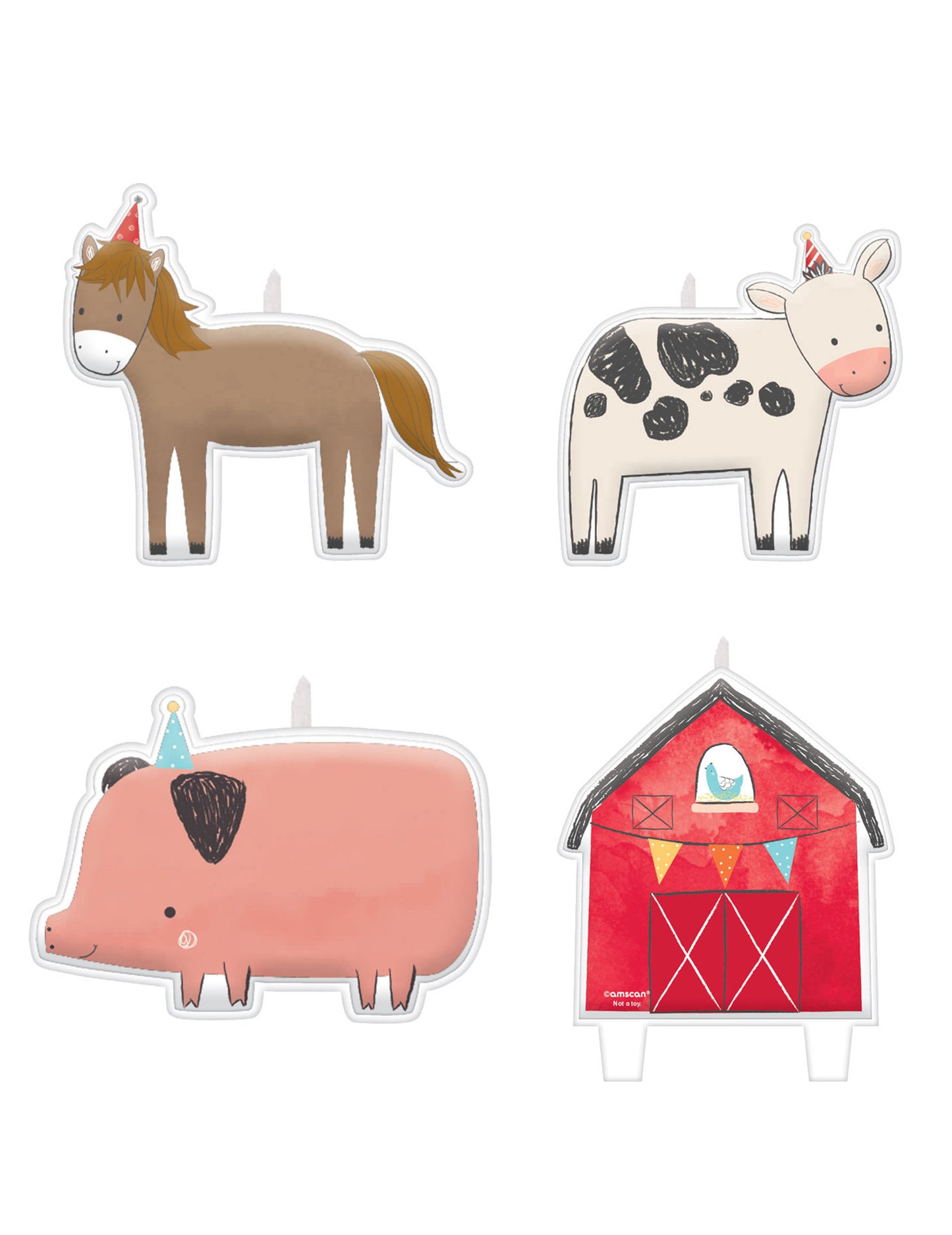 4 narozeninové figurky svíčky na farmě a zvířátka
