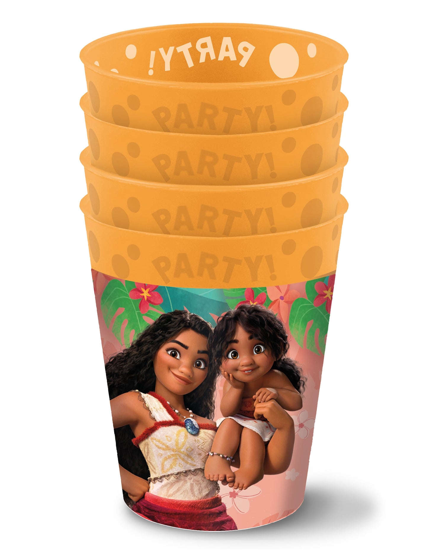 4 Gobelets réutilisables Vaiana 2 pour enfant orange avec imprimé tropical