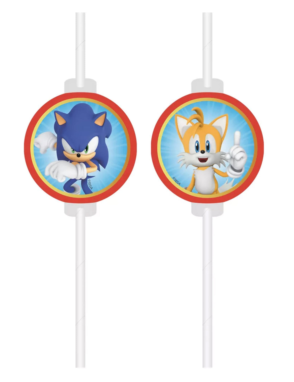 Pailles avec médaillon papier Sonic pour enfant avec illustrations de Sonic et Tails