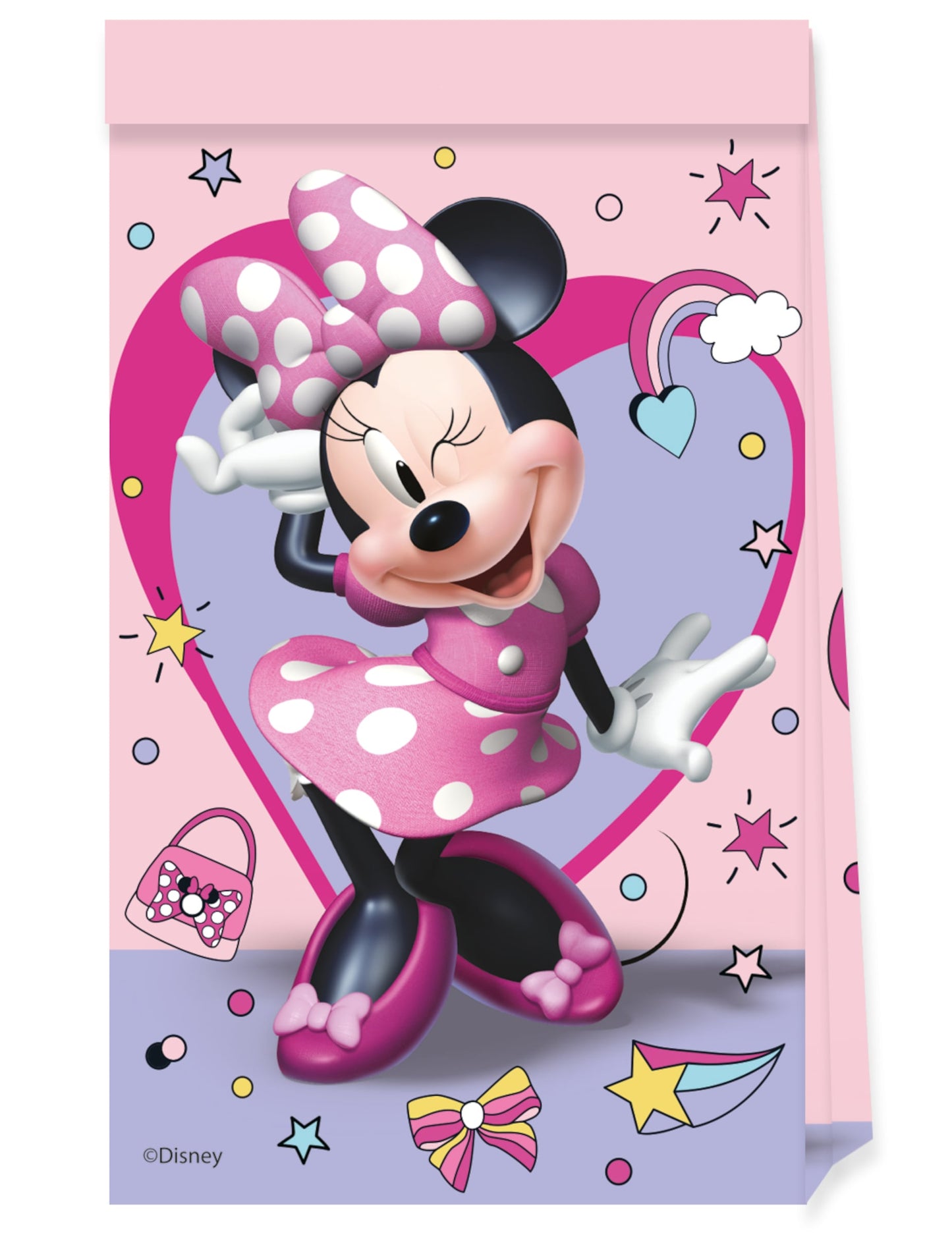 Sachets en papier Minnie Junior pour enfant rose avec motifs coeurs et étoiles