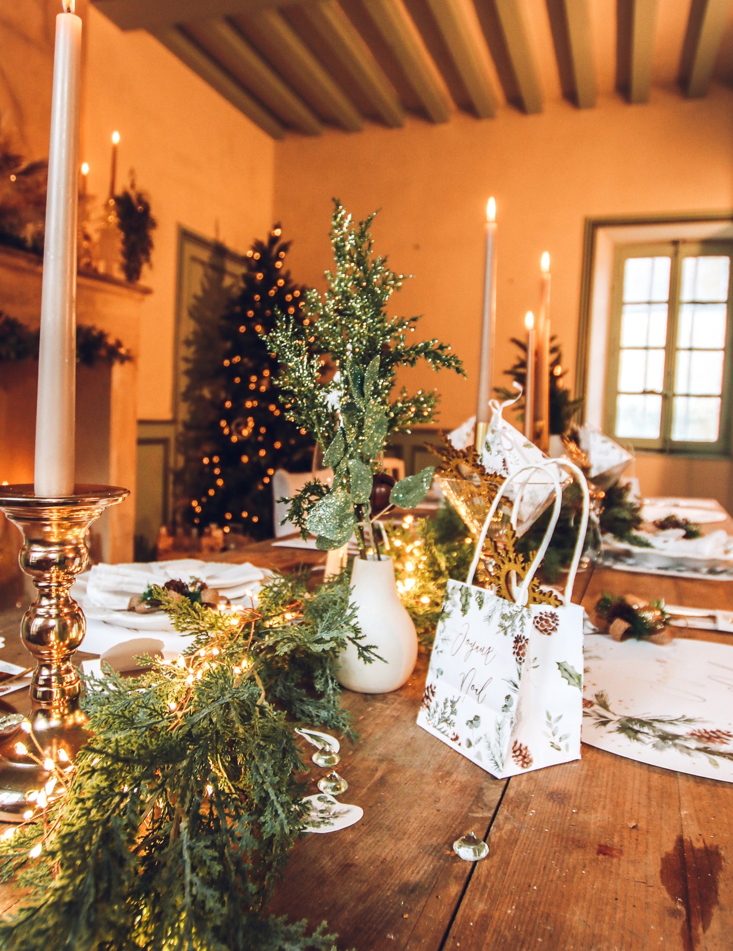 4 Veselé Vánoce začarované lesní tašky s uchy